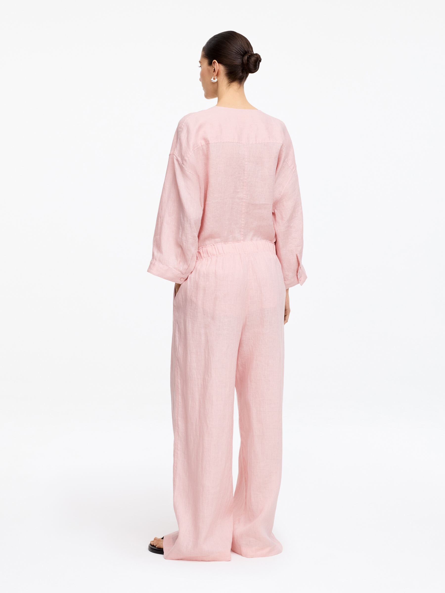 Wide Linen Trousers - Pink - Loose fit - Women - StillMedia/Lookbook - 3