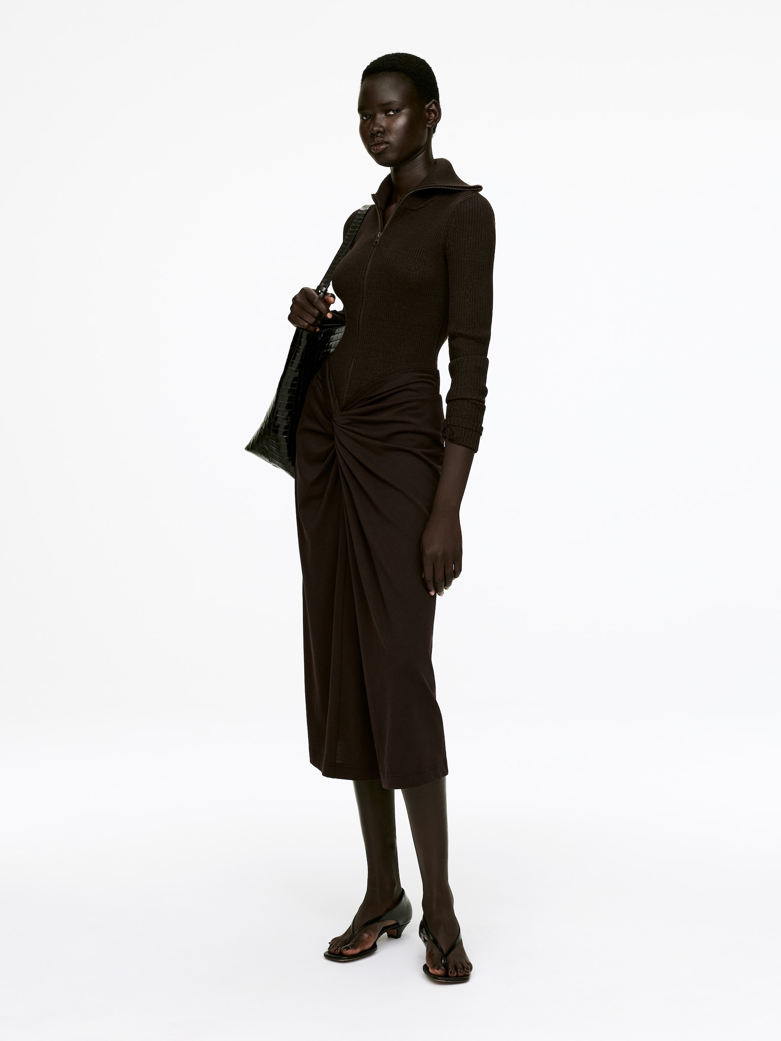 Twist Midi Skirt - Brązowy - 4
