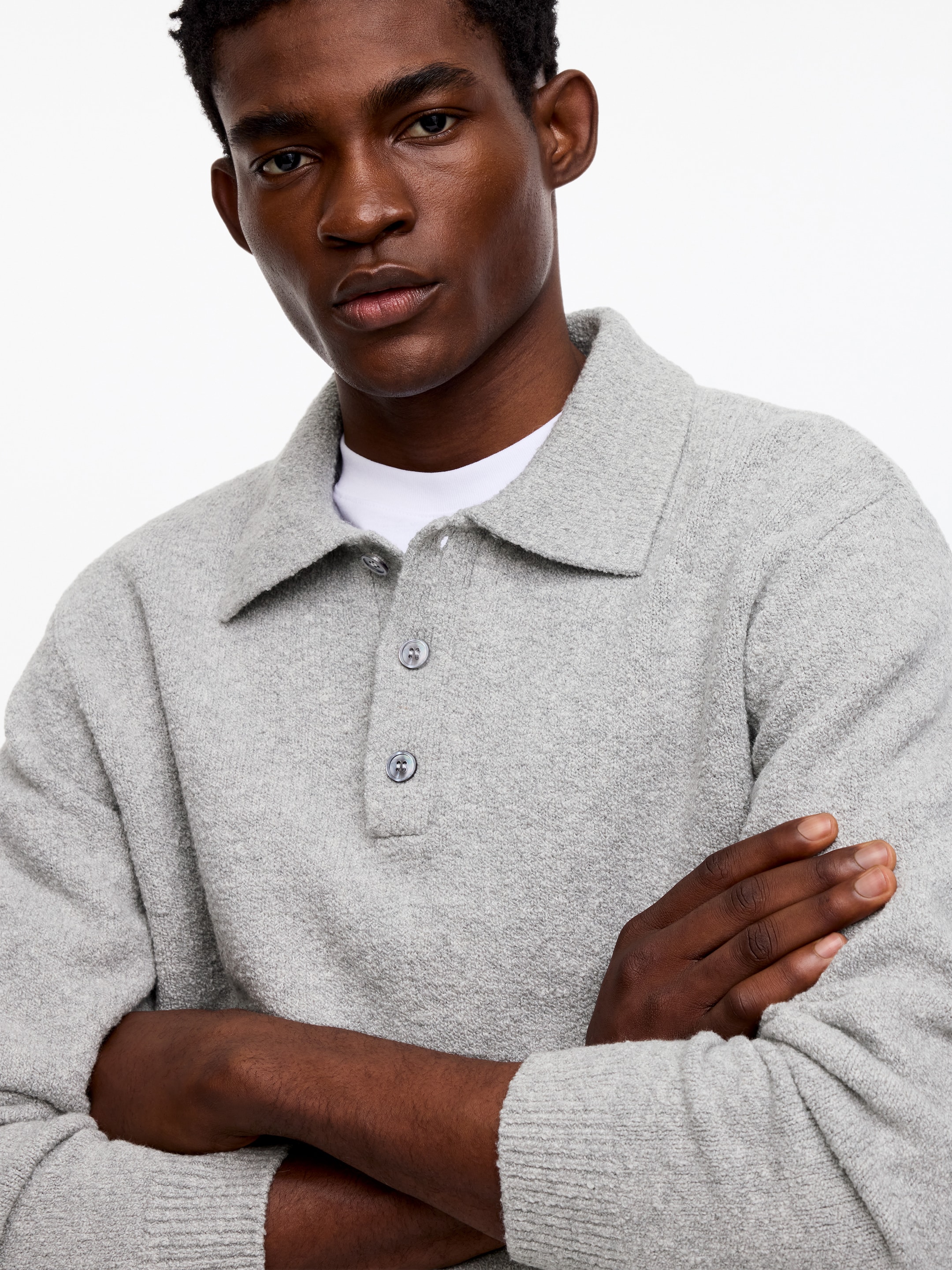 Polo de punto en mezcla de algodón - Gris - Corte relajado - Men - StillMedia/Lookbook - 2