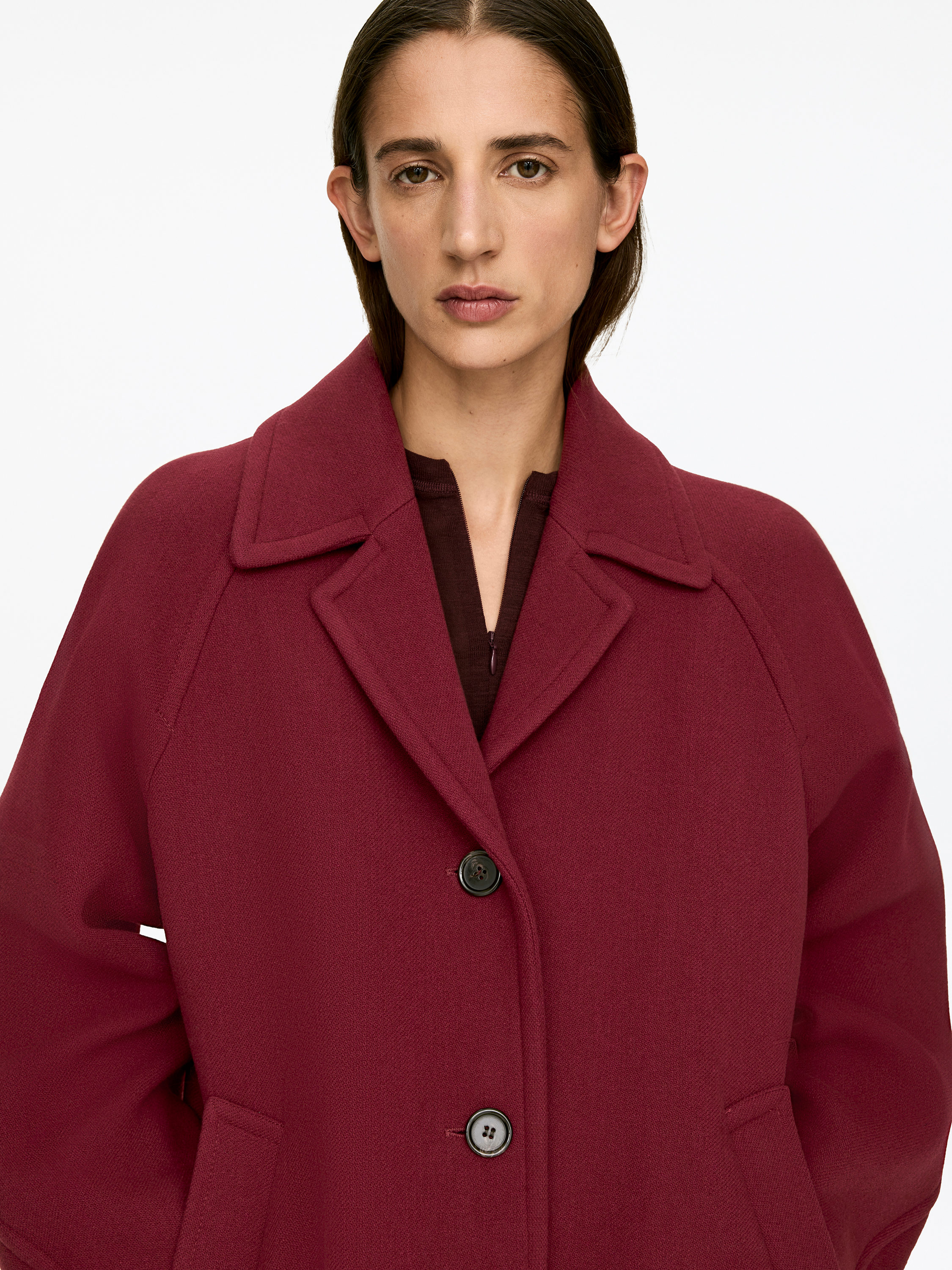 Oversized Wool-Blend Coat - Burgundy - Oversized - Women - StillMedia/Lookbook - 3
