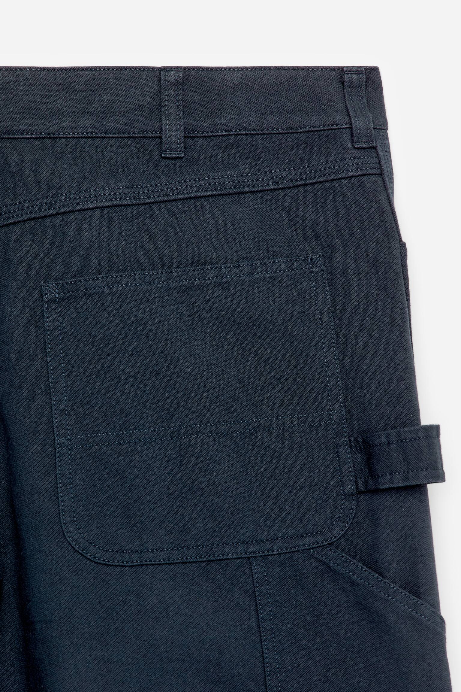 Ruimvallende canvas broek - Donkerblauw/Gebroken wit - 3