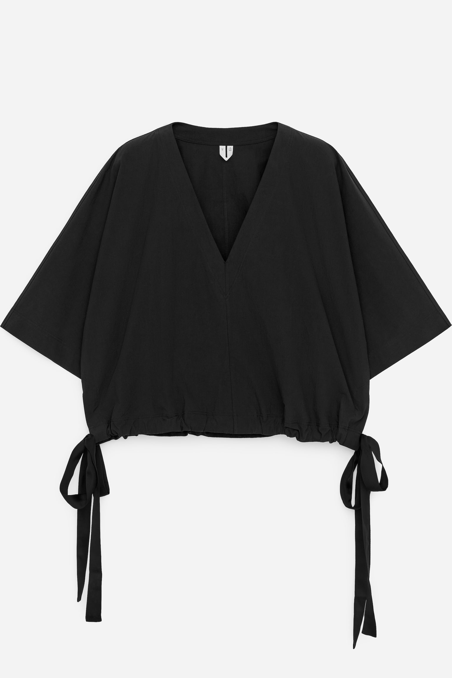 Bawełniany top z troczkami na dole - Czarny/Biały - 2