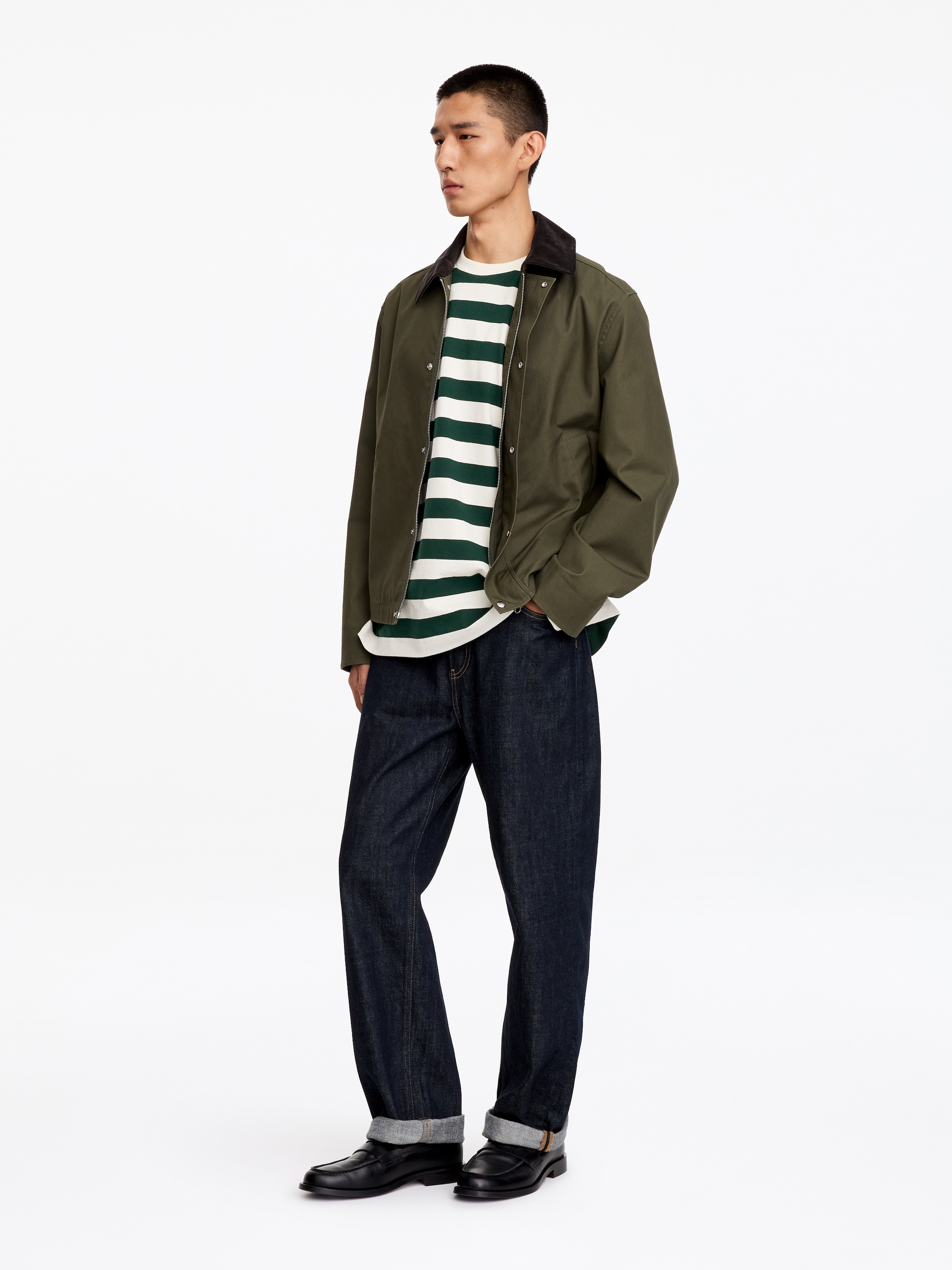 Camiseta de manga larga relaxed fit - Verde oscuro/blanco roto - Corte relajado - men - StillMedia/Lookbook - 5