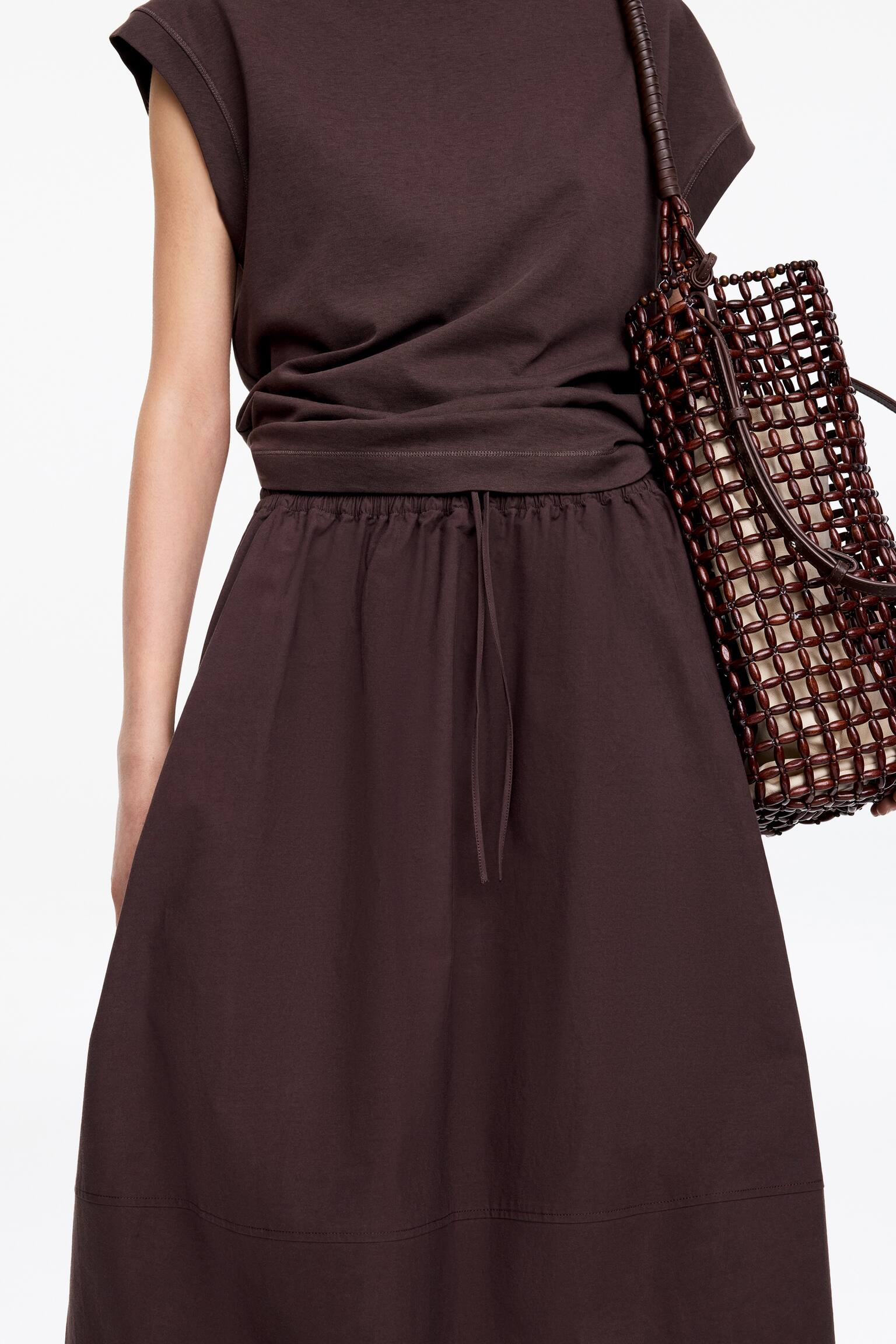 Fustă midi din bumbac - Maro Închis/Bej Deschis - 5