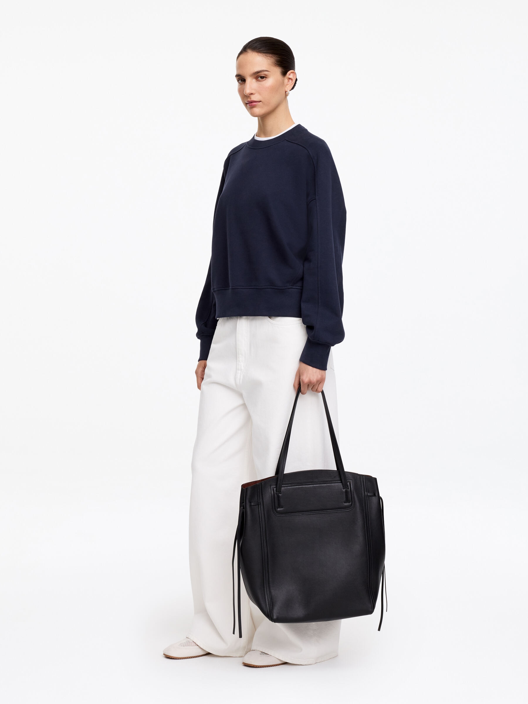 Terry Cotton Sweatshirt - Navy - Relaxed fit - Women - StillMedia/Lookbook - 5