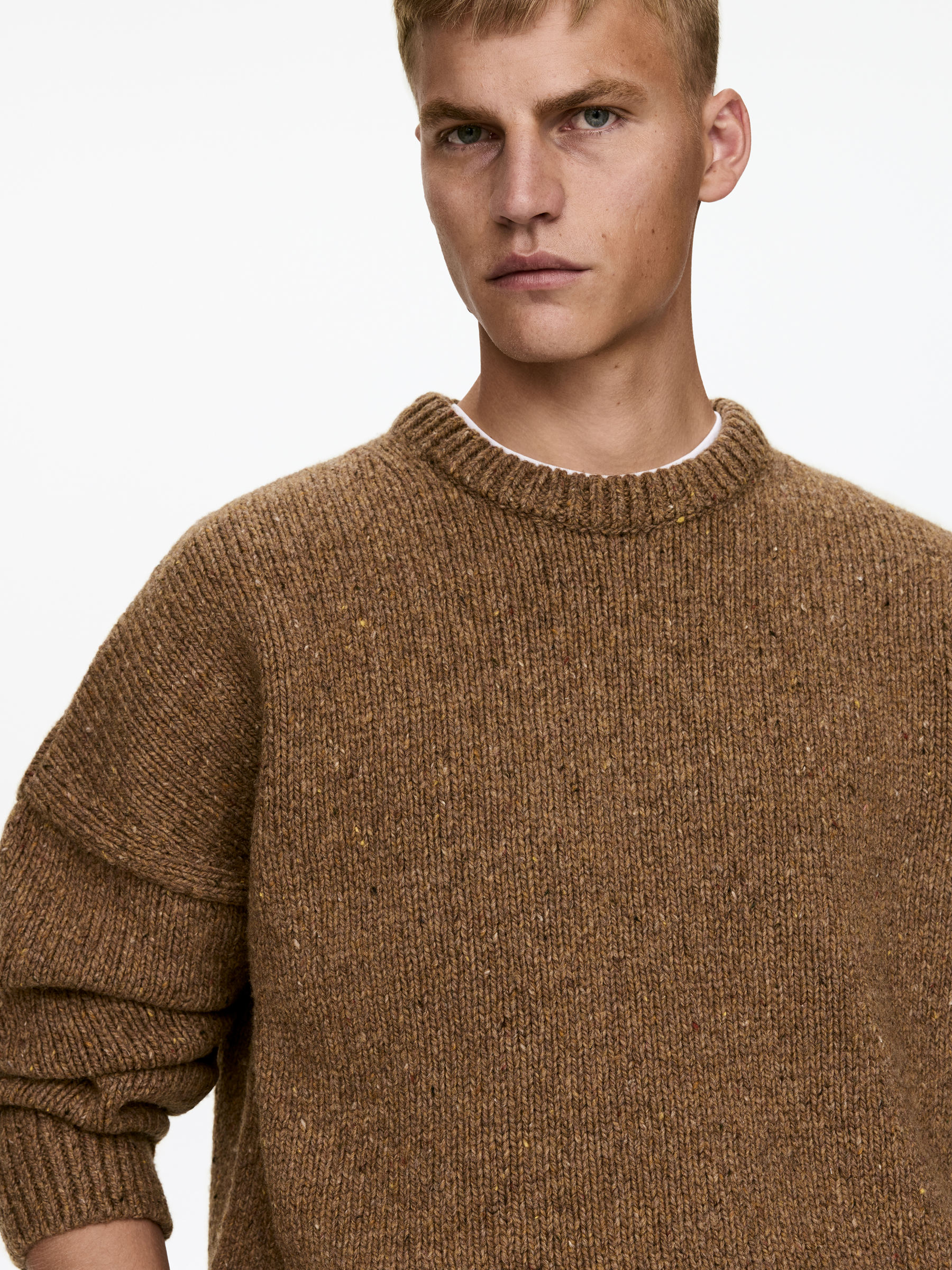 Wool Crew-Neck Jumper - Brown Melange - Loose fit - Men - StillMedia/Lookbook - 3