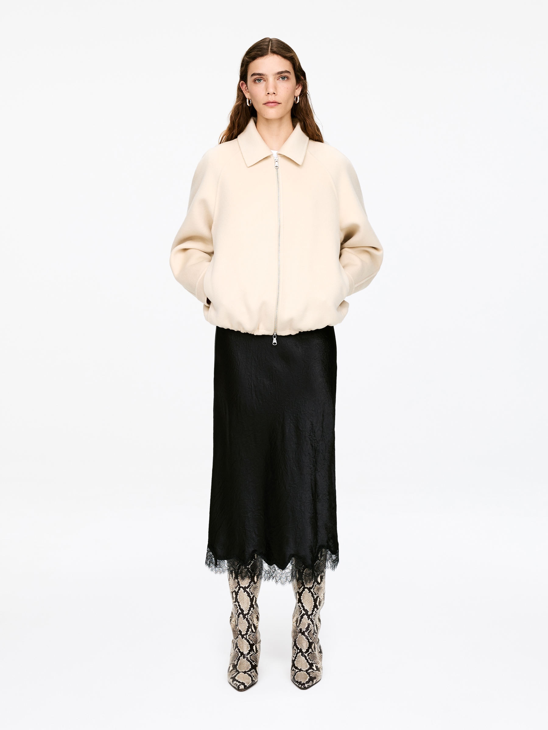 Lace-Detail Satin Skirt-#272627-17610