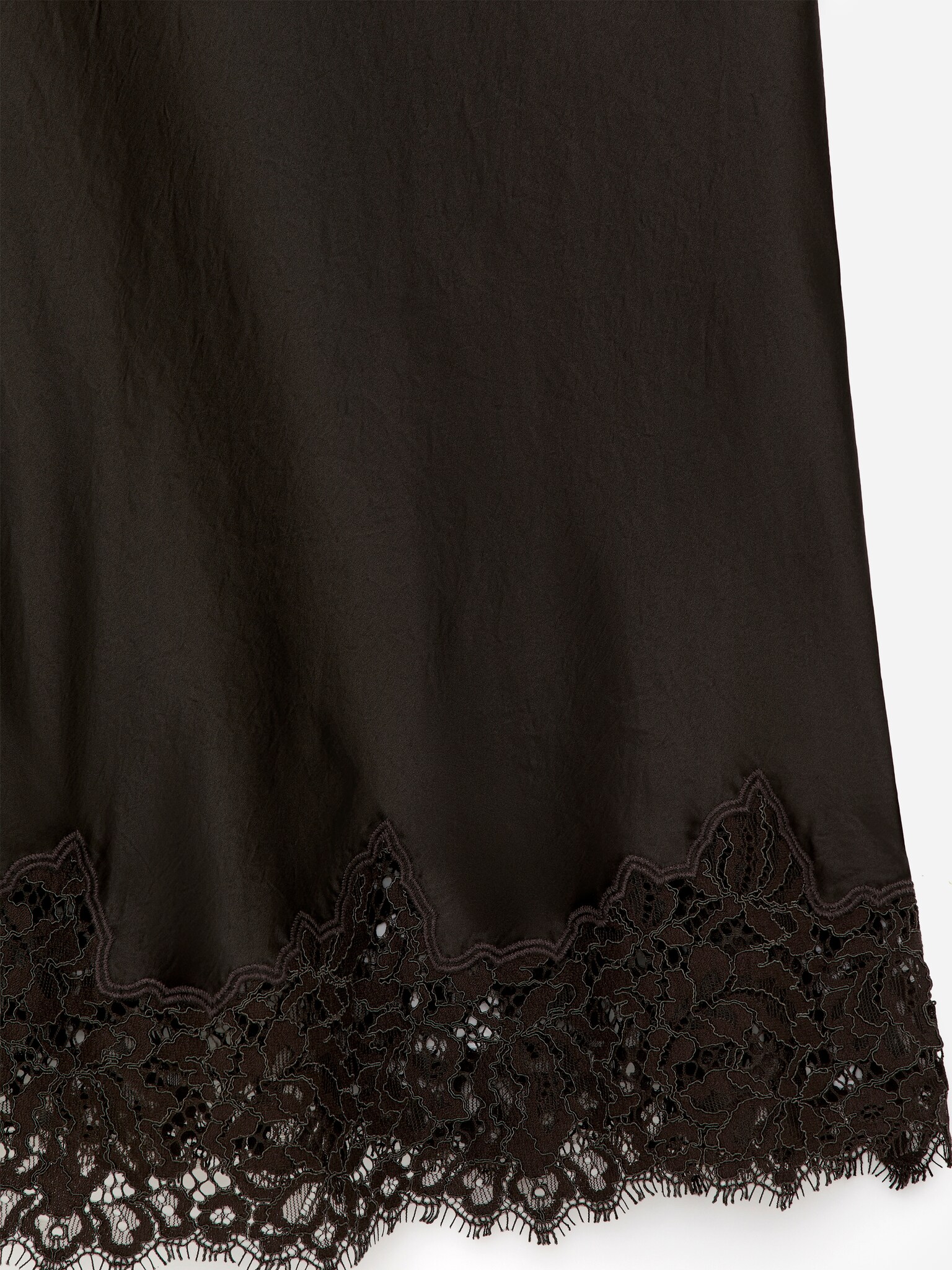Gonna in raso con dettagli in pizzo - Marrone scuro/Beige - 5