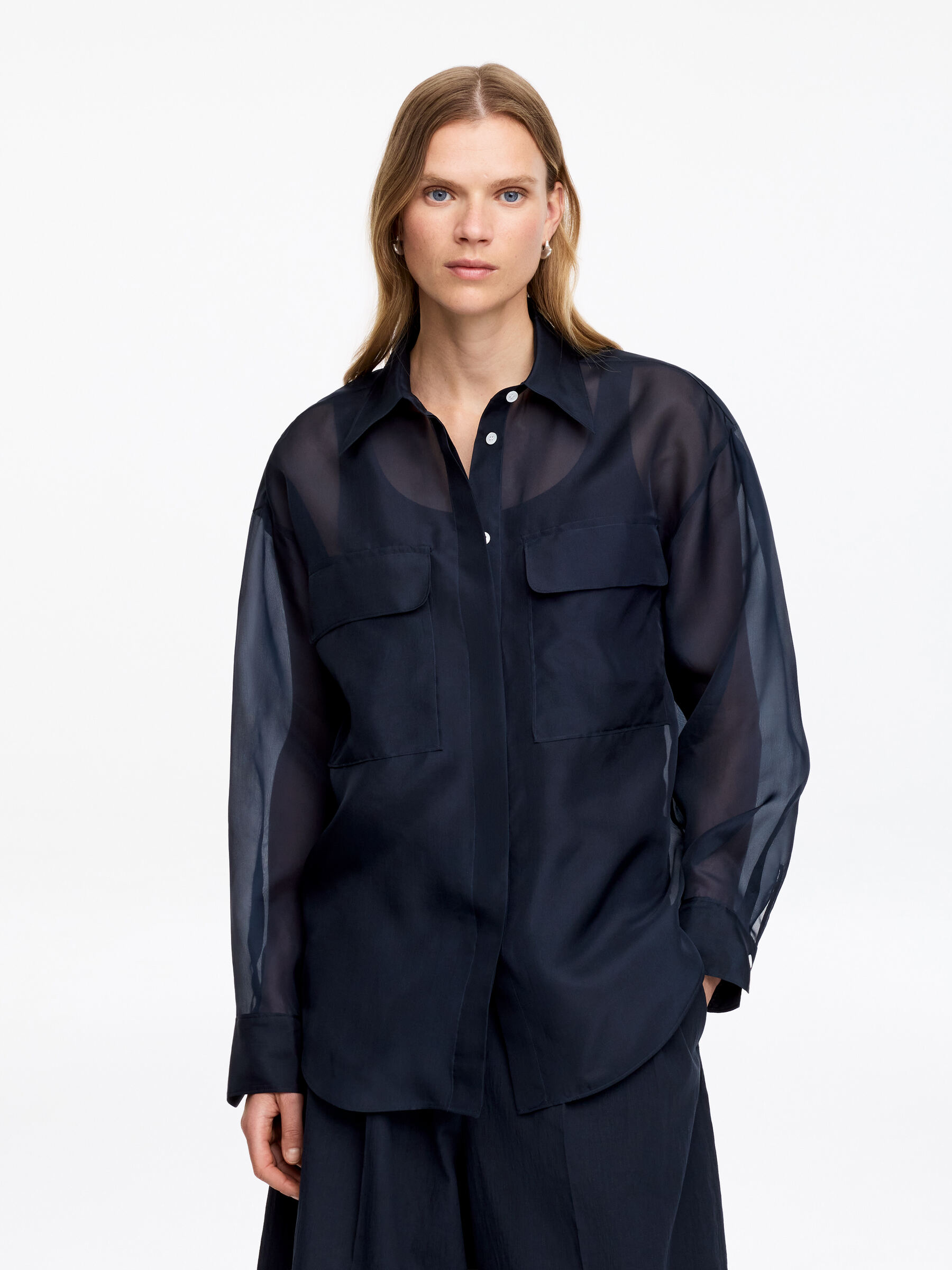 Silk Organza Shirt - Dark Blue - Loose fit - Women - StillMedia/Lookbook - 3