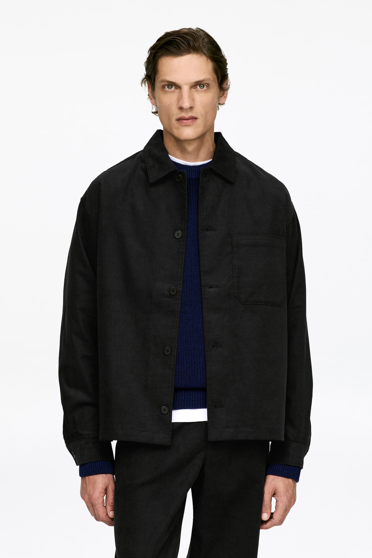 Overshirt in velluto a coste - Nero/Verde - 1