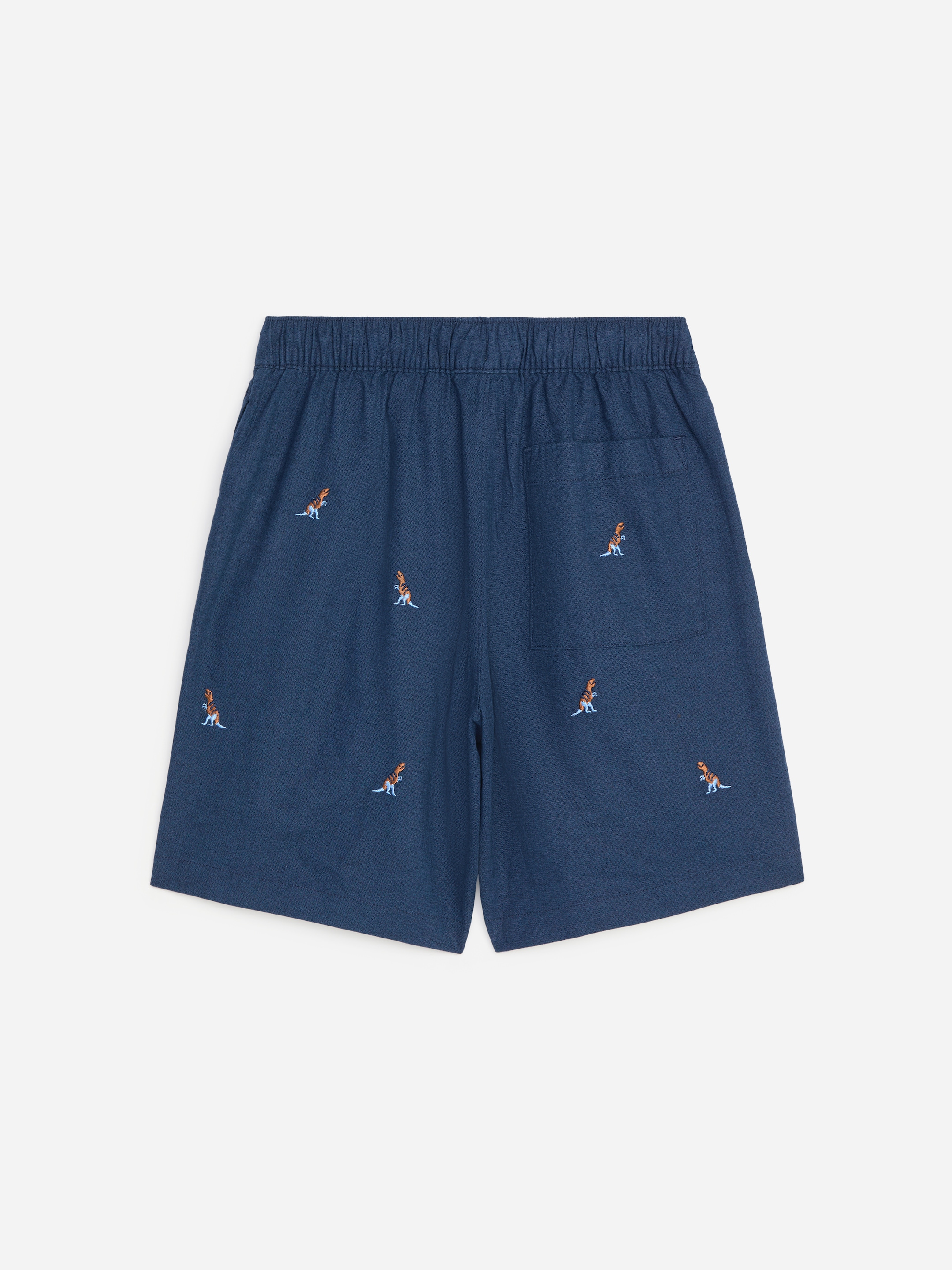 Embroidered Linen Blend Shorts - Dark Blue/Dinosaurs - Relaxed fit - Children - StillMedia/DescriptiveStillLife - 1