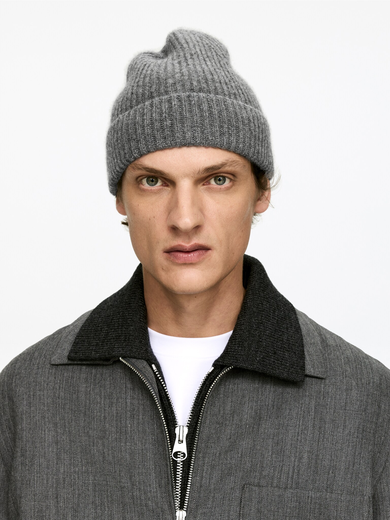 Cashmere-Wool Beanie - Grey Melange/Dark Blue/Black - 4