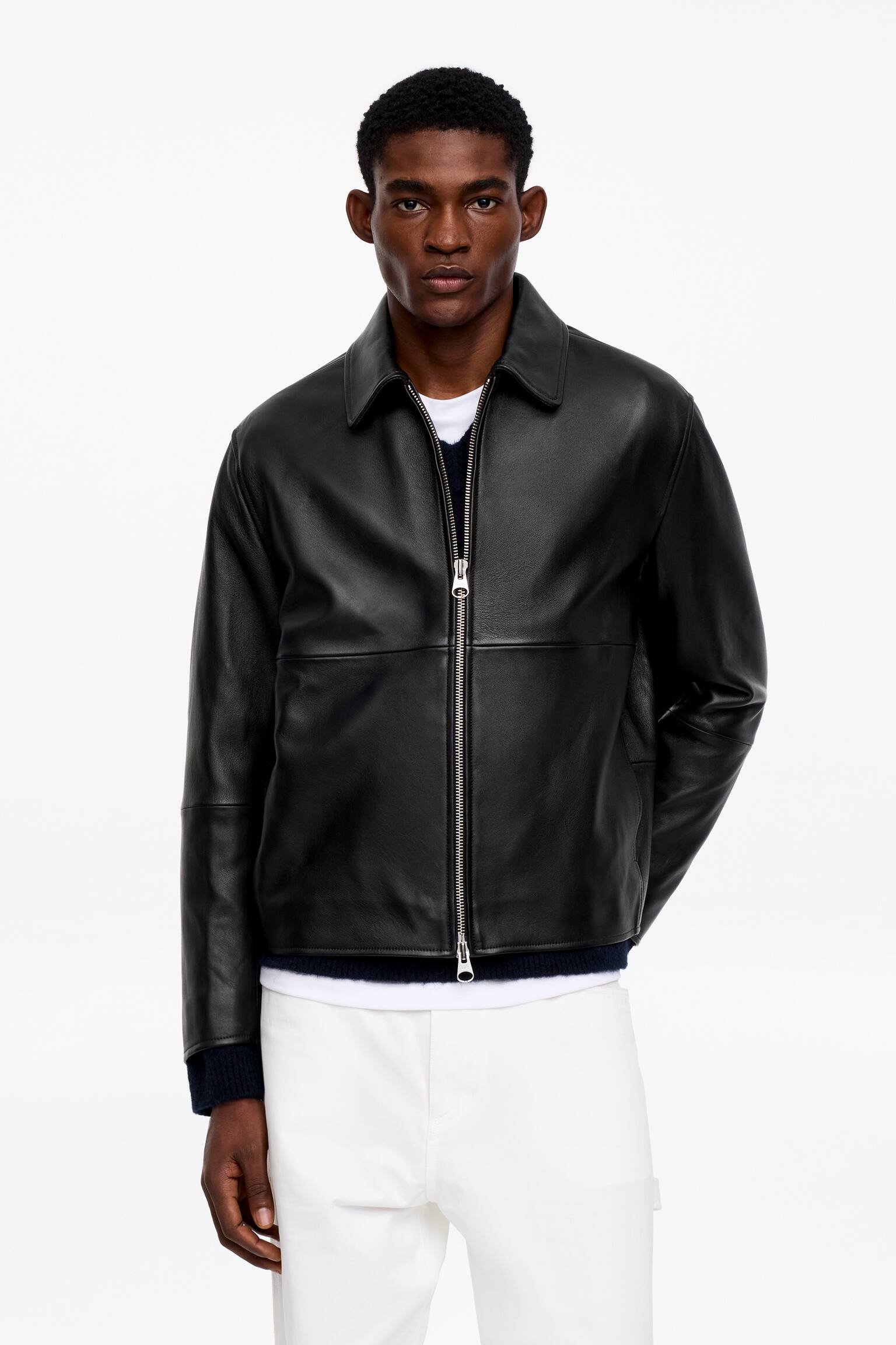 Kožená bunda - Čierna - 5