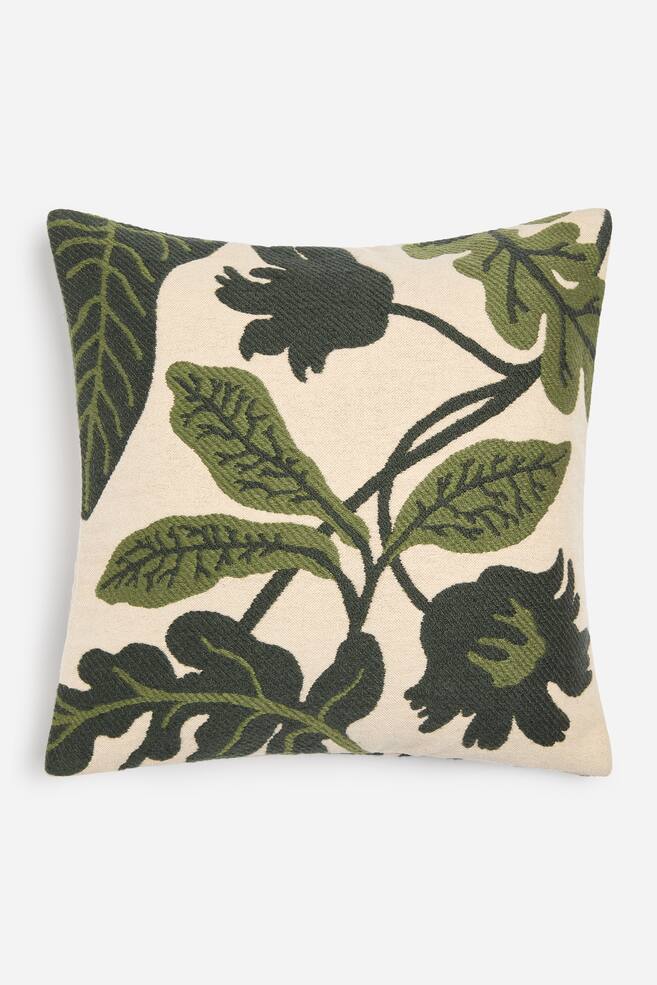 Housse de coussin en coton et laine 50 x 50 cm - Vert/Blanc cassé - 1