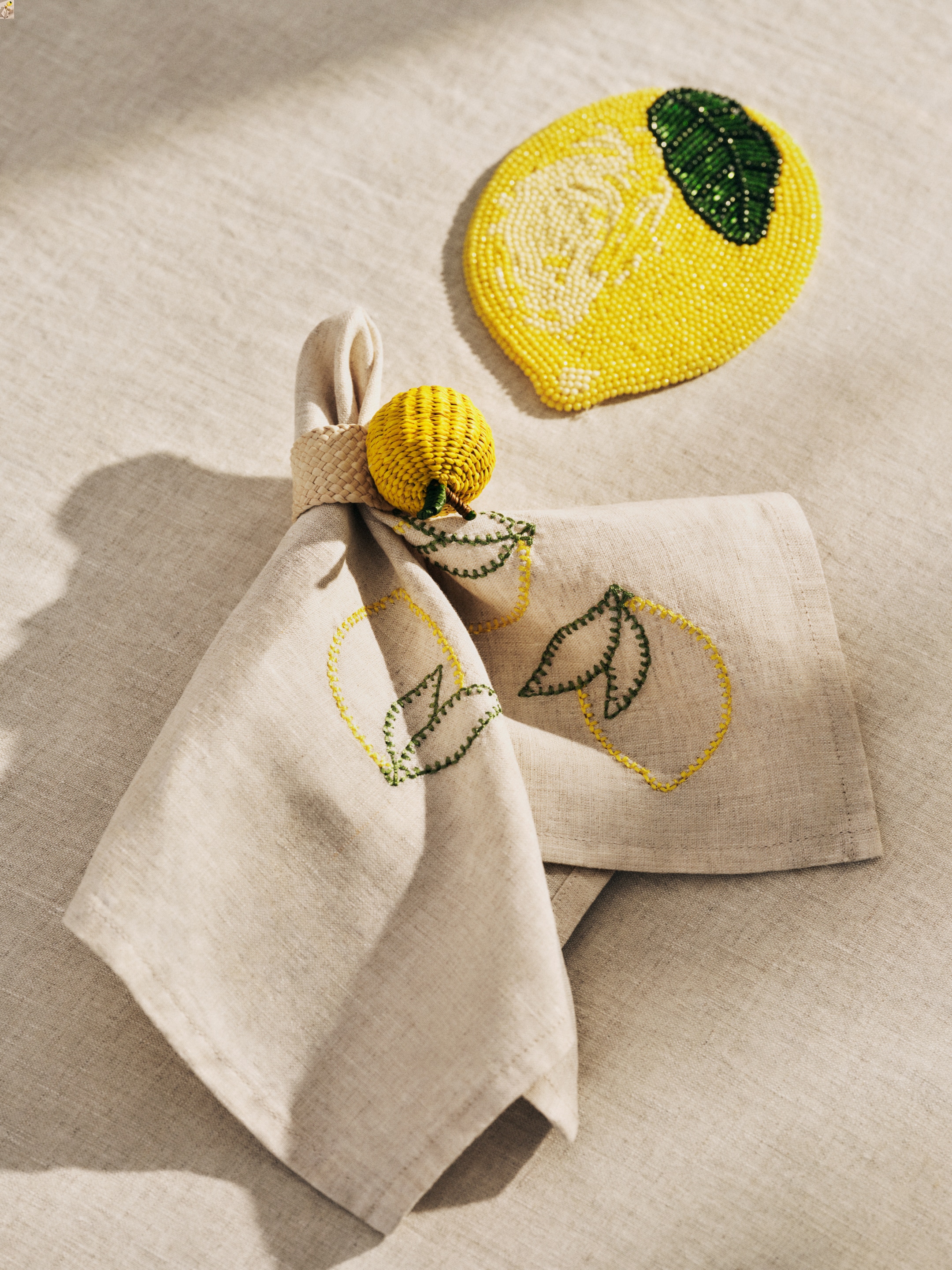Embroidered Linen Napkins Set of 2 - Beige/Lemons - Homeware - StillMedia/Environmental - 1