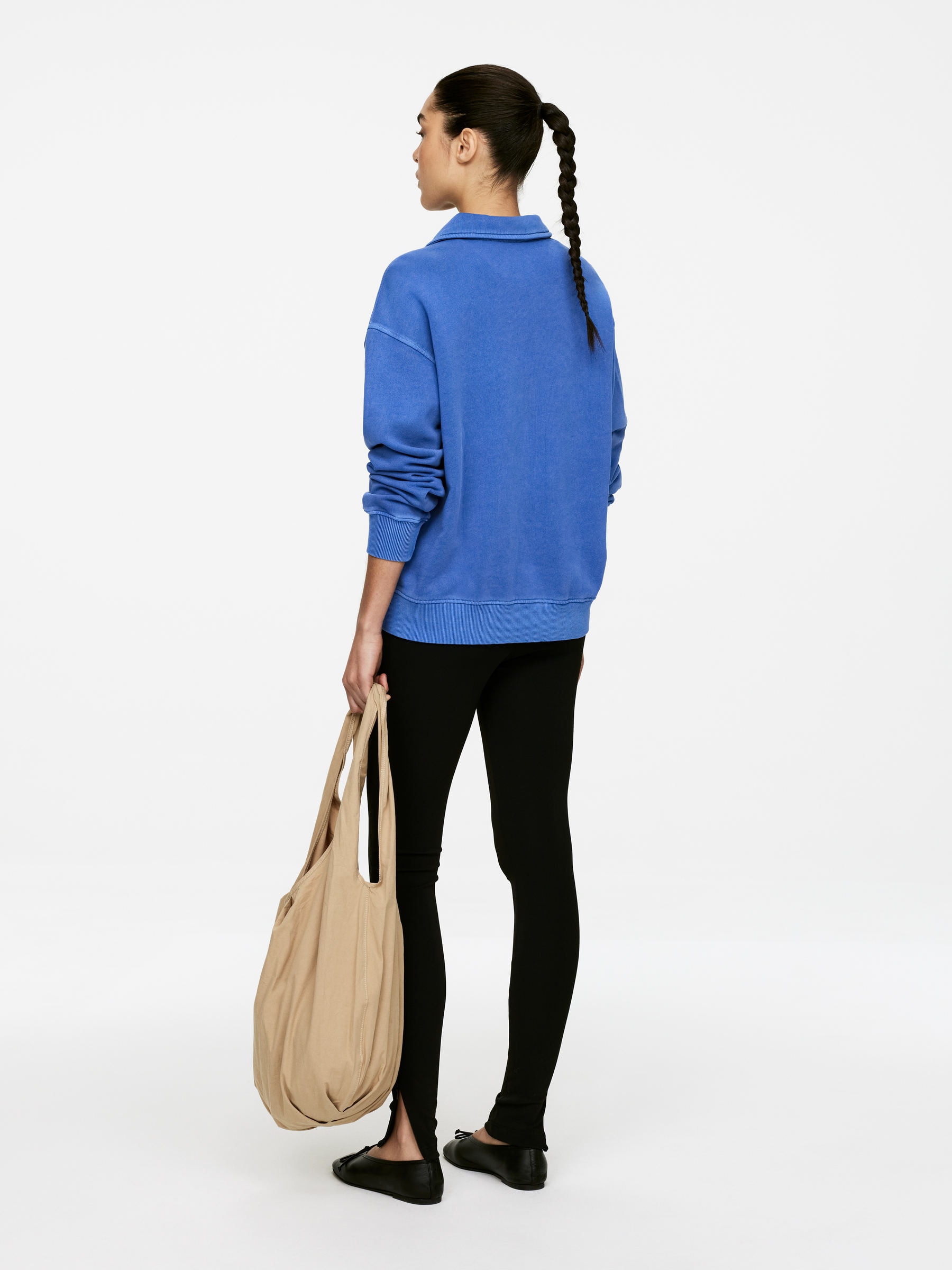 French Terry Polo Shirt - Bright Blue - Loose fit - Women - StillMedia/Lookbook - 4
