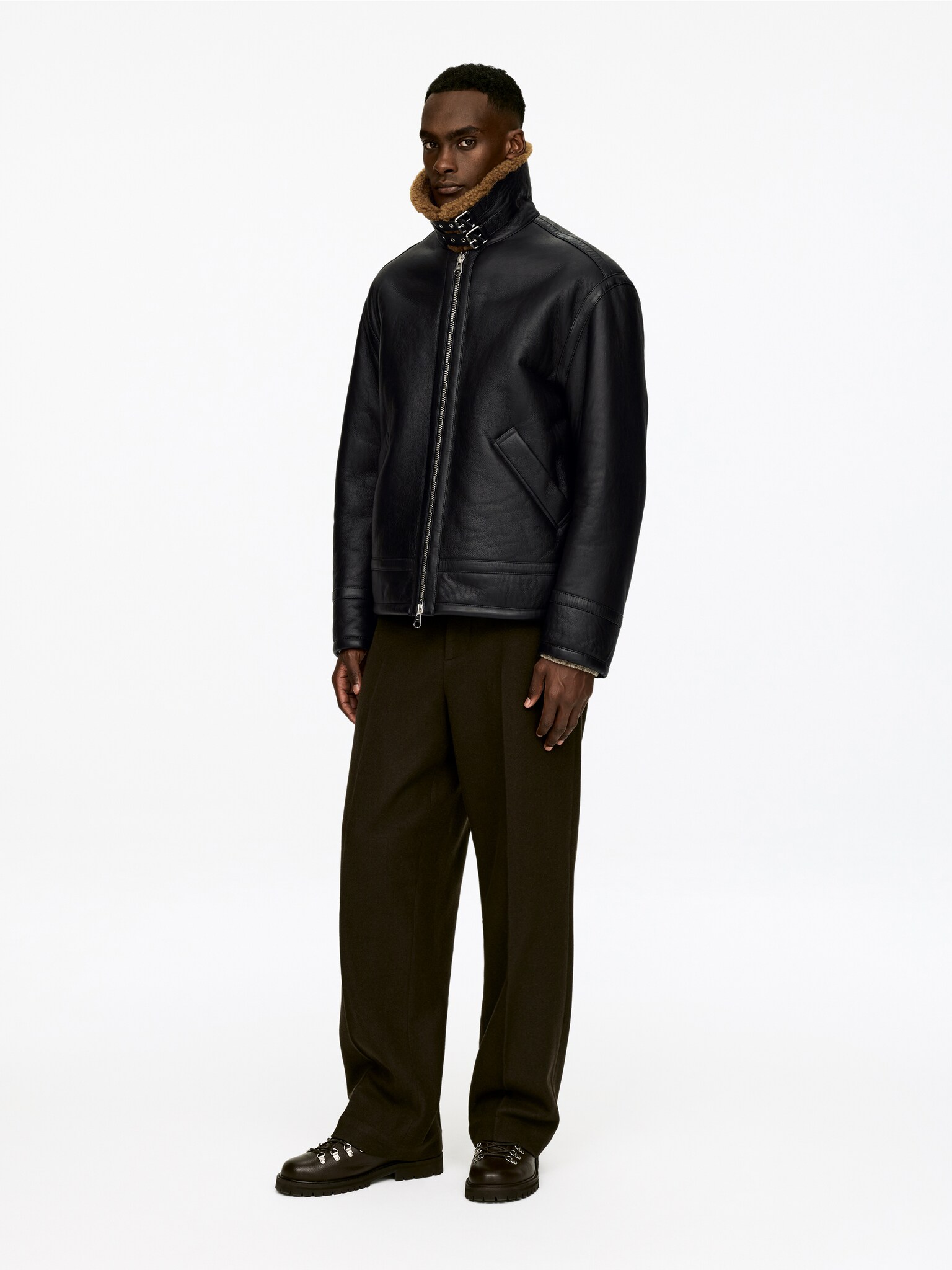 Veste en peau lainée - Noir - 4