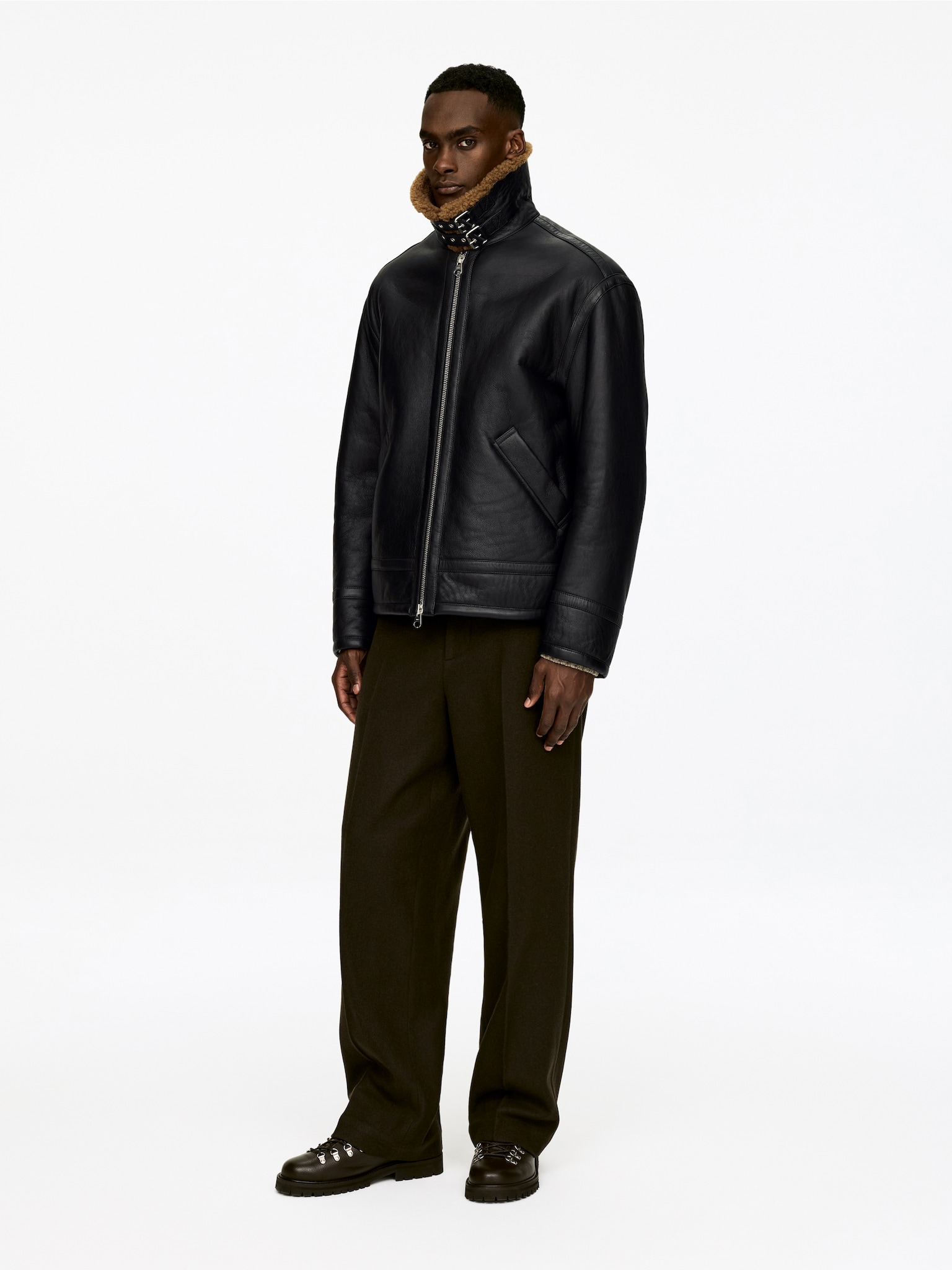 Veste en peau lainée - Noir - 5