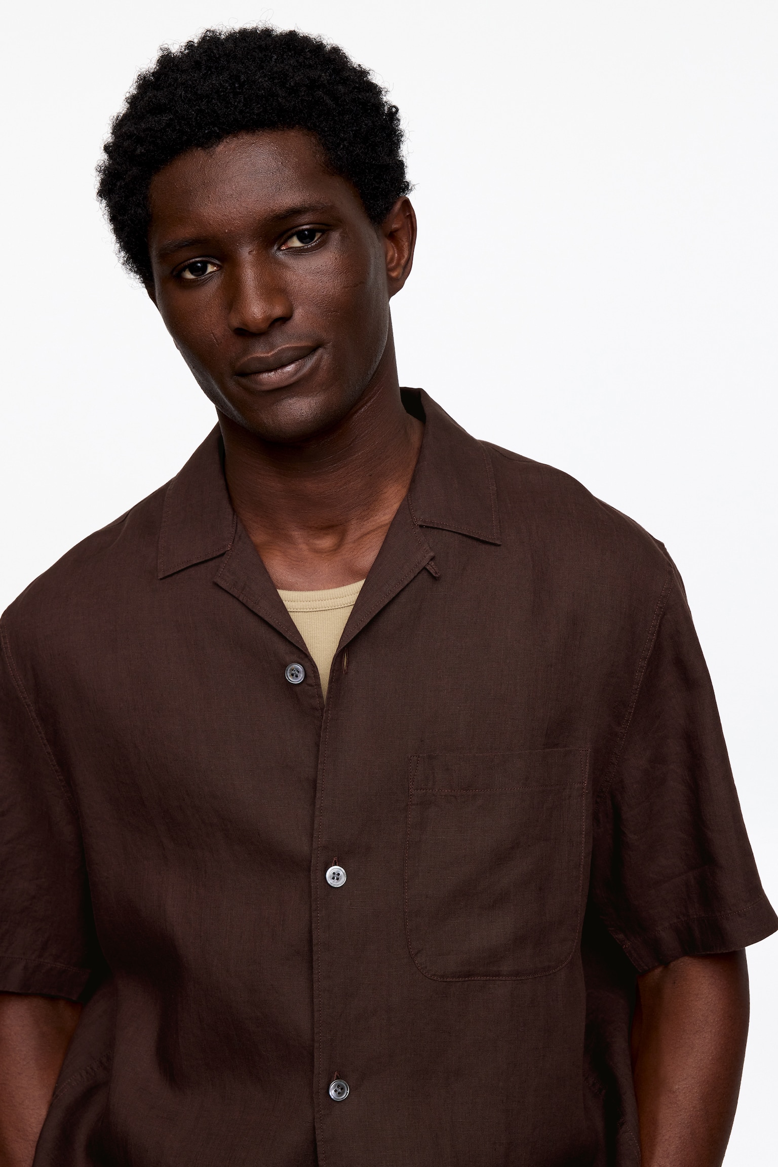 Overhemd met resort-kraag en ruimvallende pasvorm - Bruin/Donkerblauw/Wit - 3