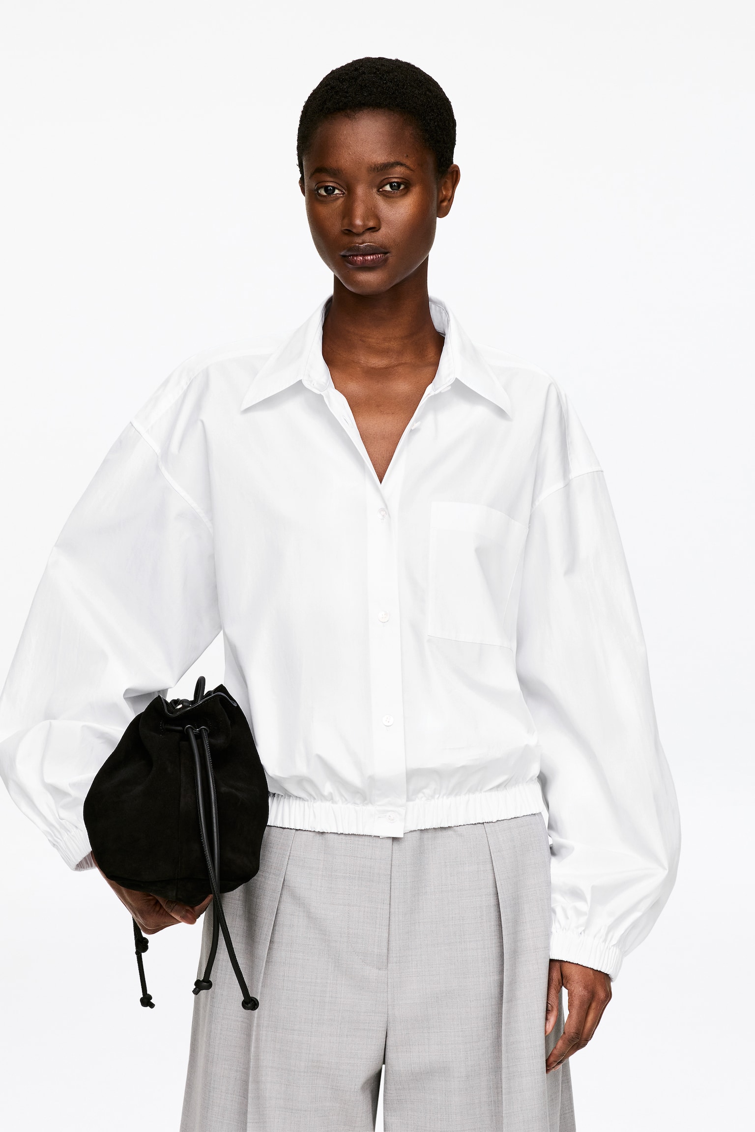 Cropped katoenen overhemd - Wit/Bruin - 1