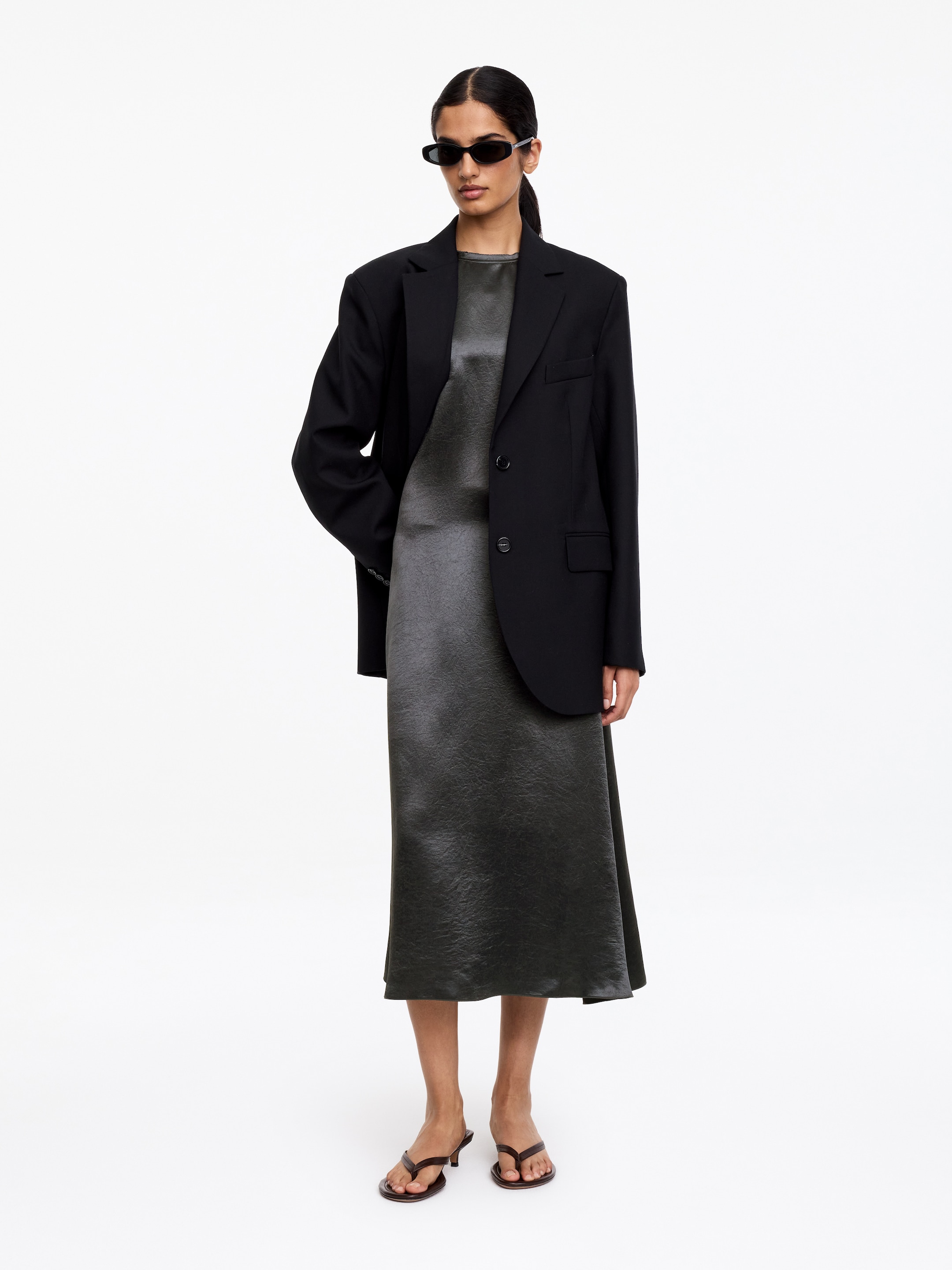 Crushed Satin Midi Dress - Grey - Slim fit - Women - StillMedia/Lookbook - 3