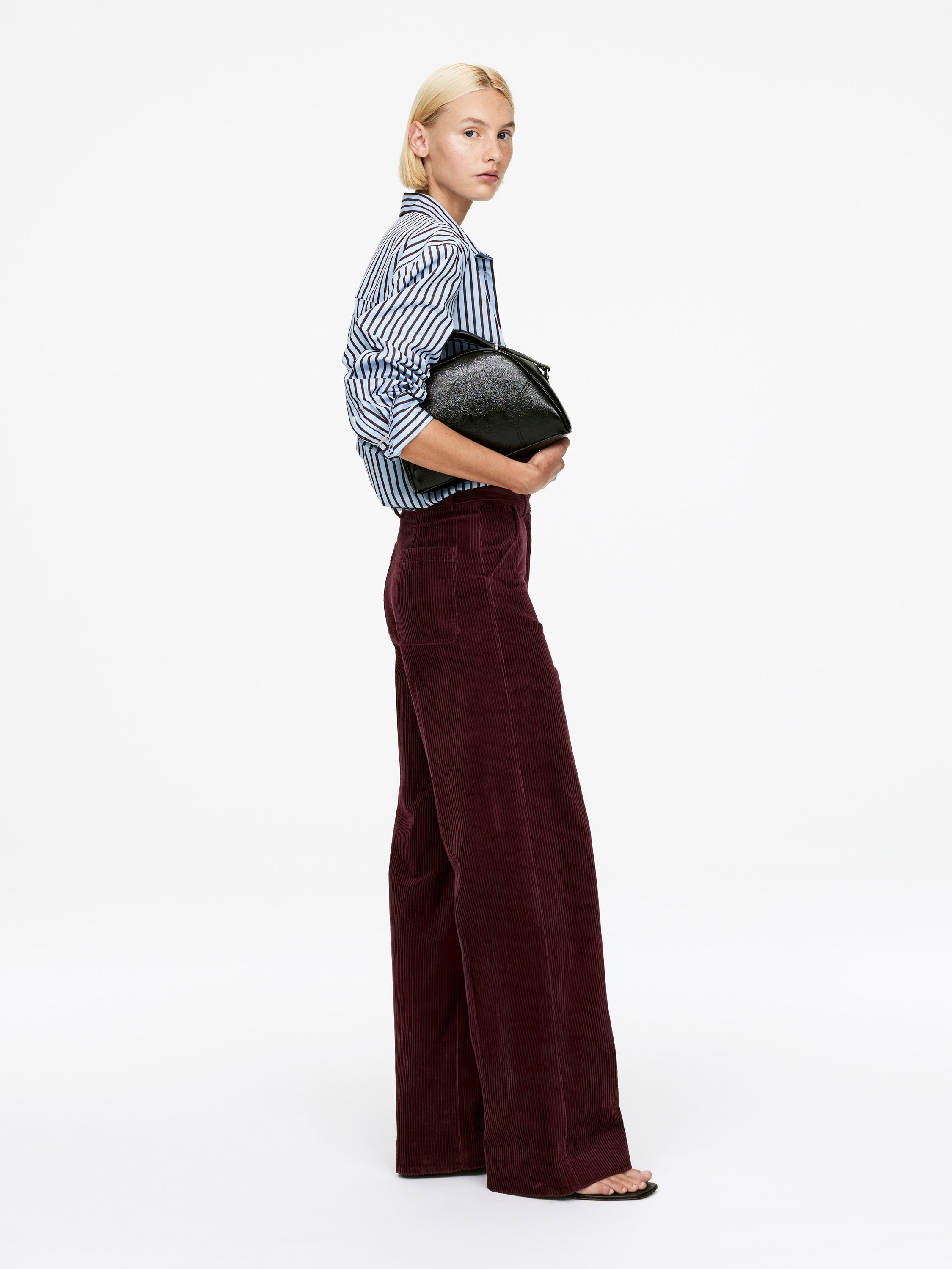 Wide-Leg Corduroy Trousers - Burgundy - Relaxed fit - Women - StillMedia/Lookbook - 5