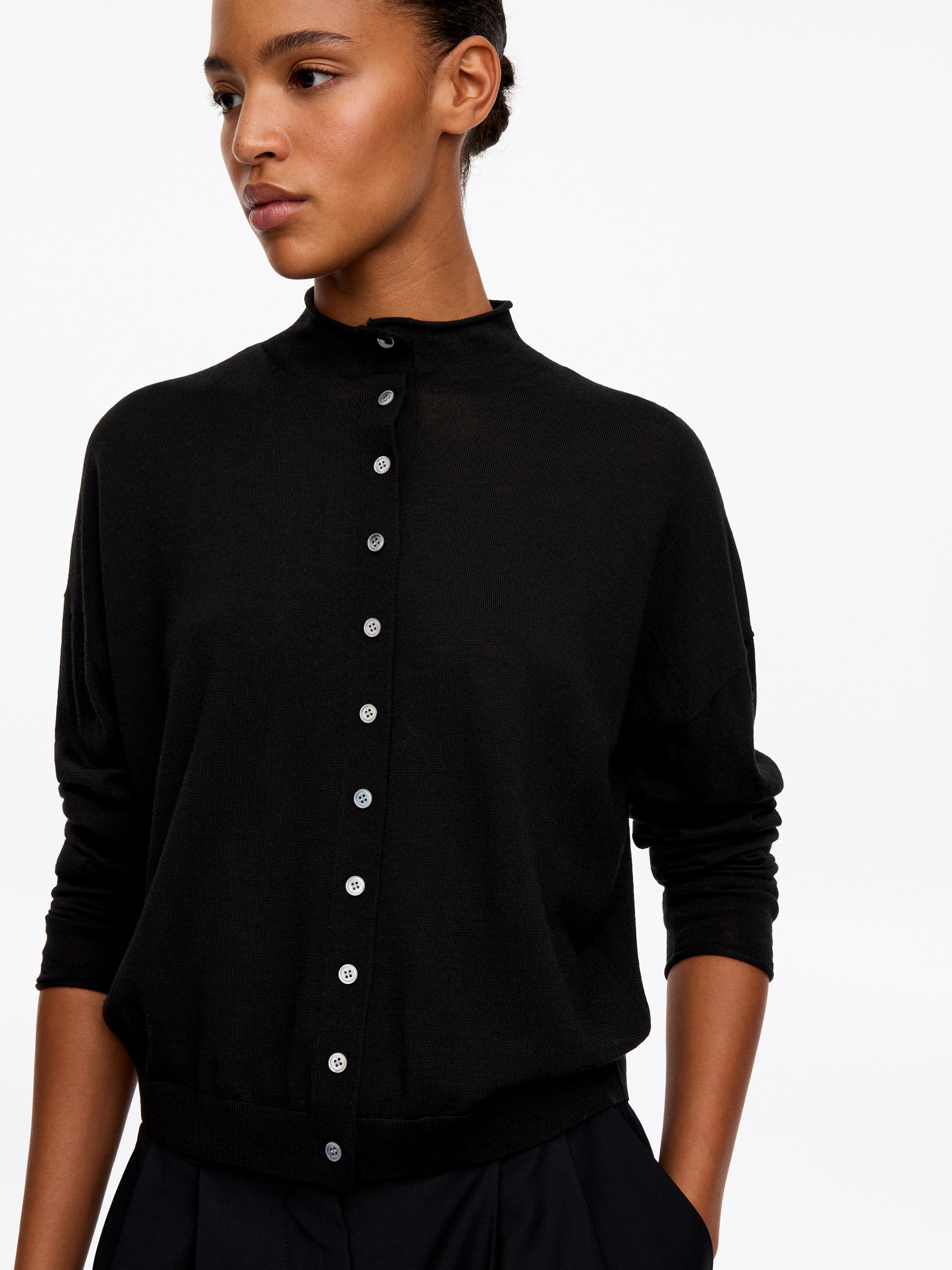 Wool-Blend Mock-Neck Cardigan - Black - Regular fit - women - StillMedia/Lookbook - 7