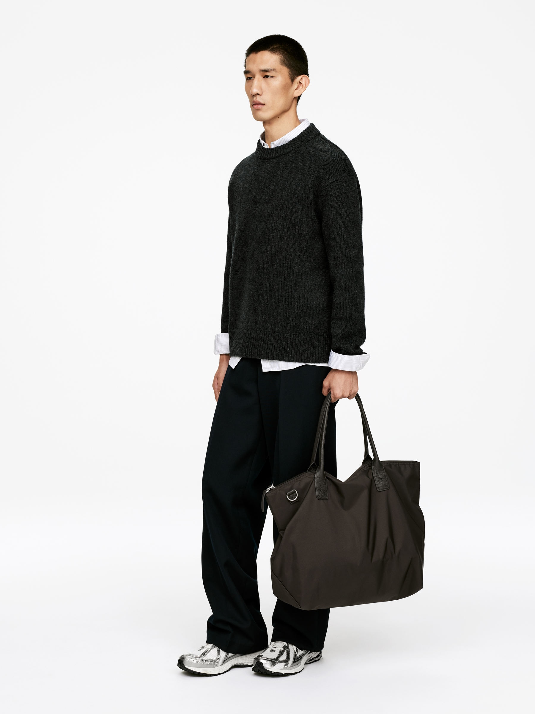Heavy Knit Wool Jumper - Charcoal Melange - Relaxed fit - Men - StillMedia/Lookbook - 3