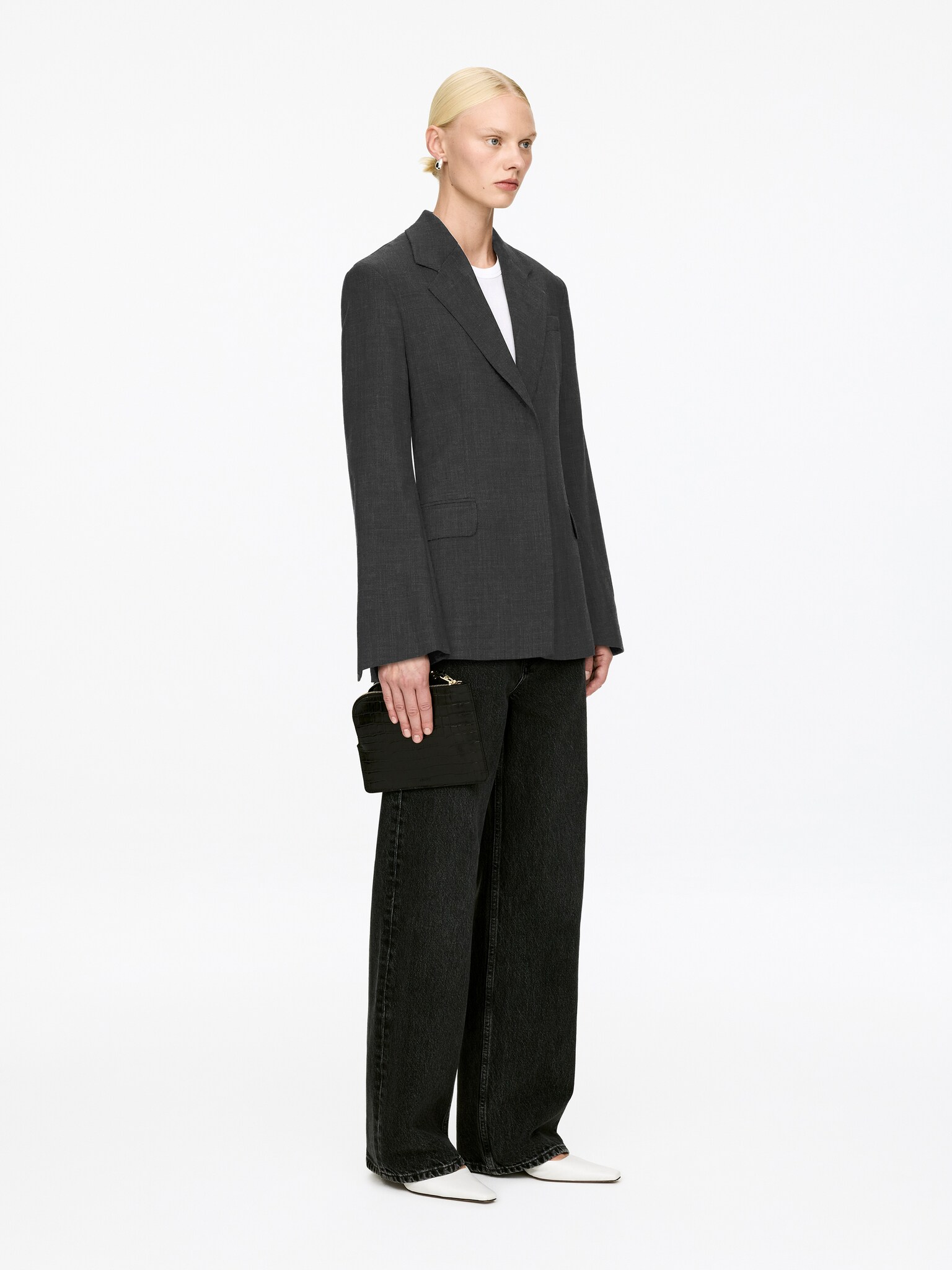 Slim Single-Breasted Blazer - Szary - 5