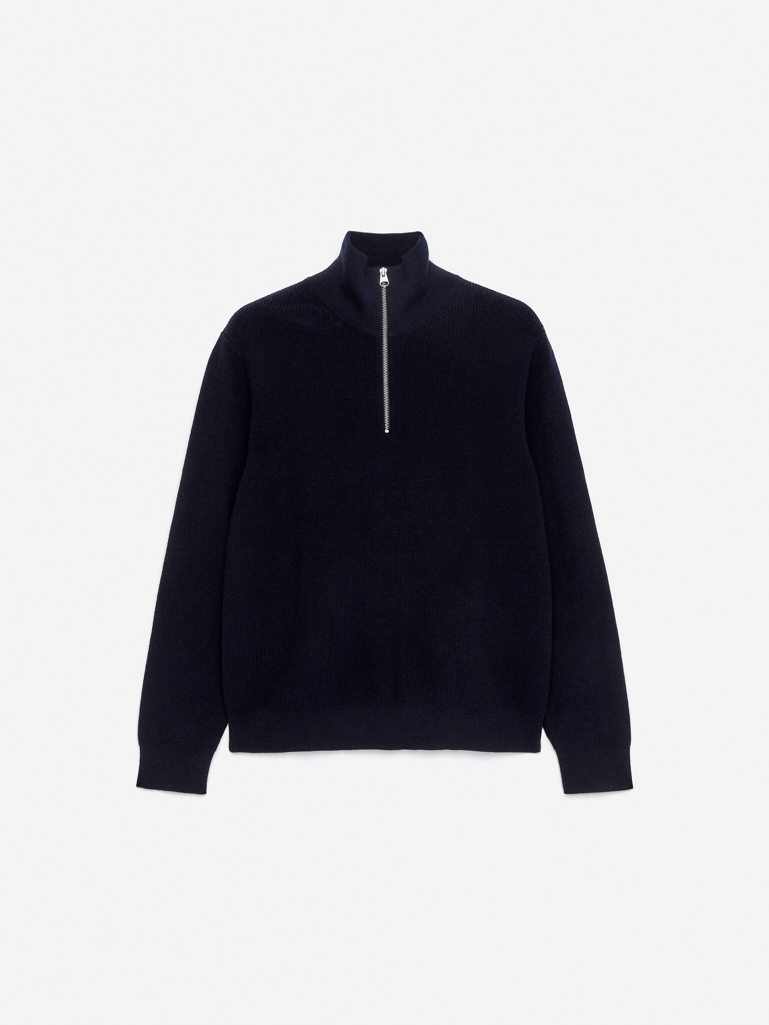 Pull demi-zip en laine et coton - Bleu foncé - 2