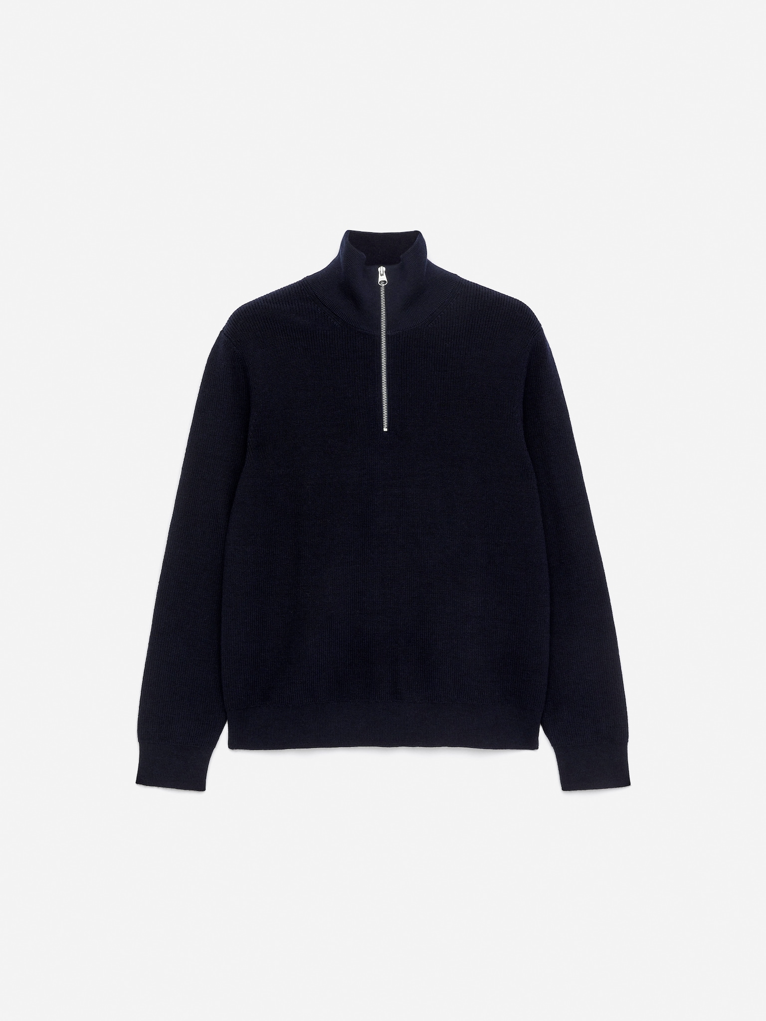 Wool & Cotton Half Zip Jumper - Dark Blue - 2