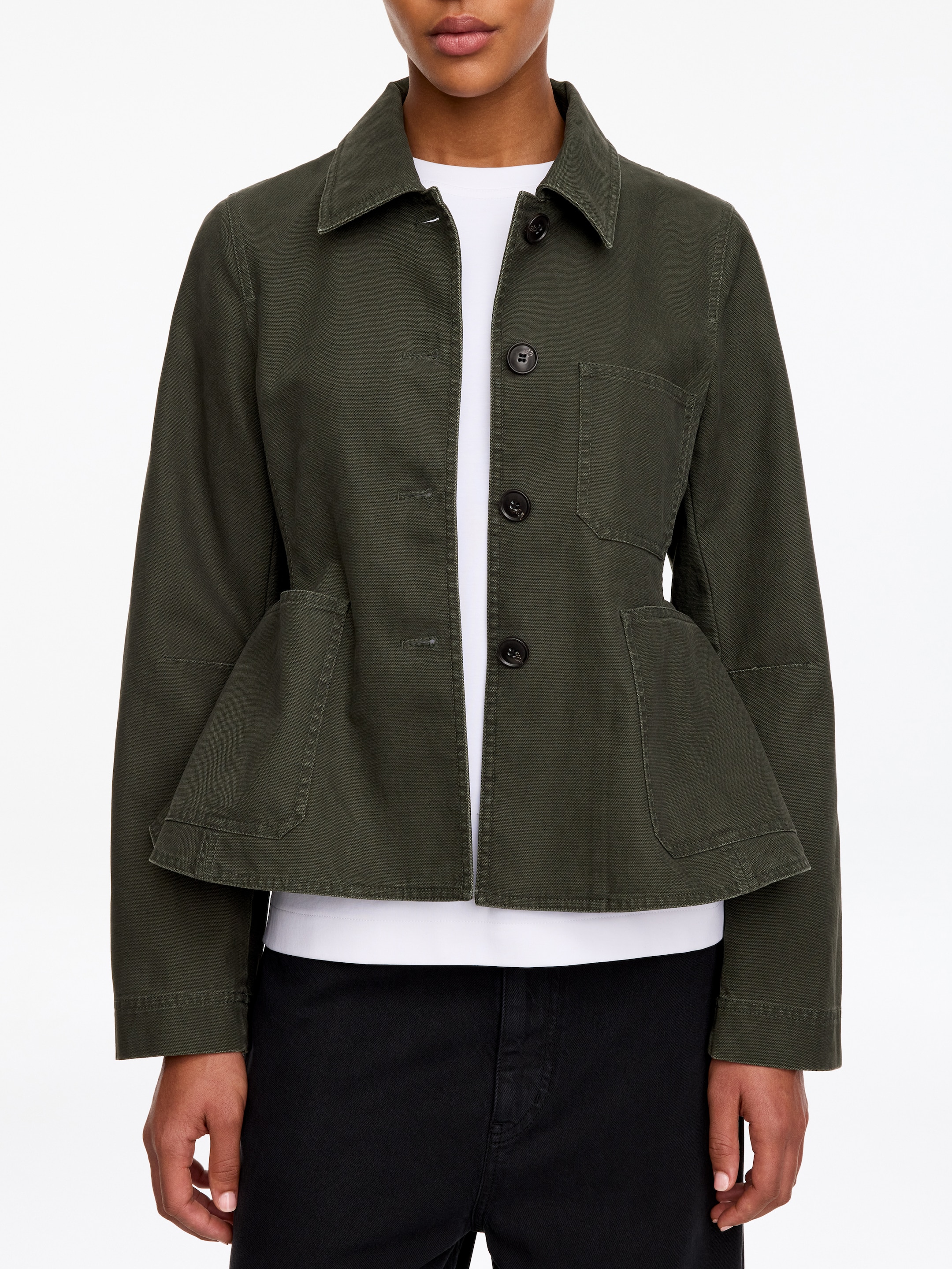 Chaqueta de lona de algodón con bajo acampanado - Verde caqui - Corte estándar - women - StillMedia/Lookbook - 4