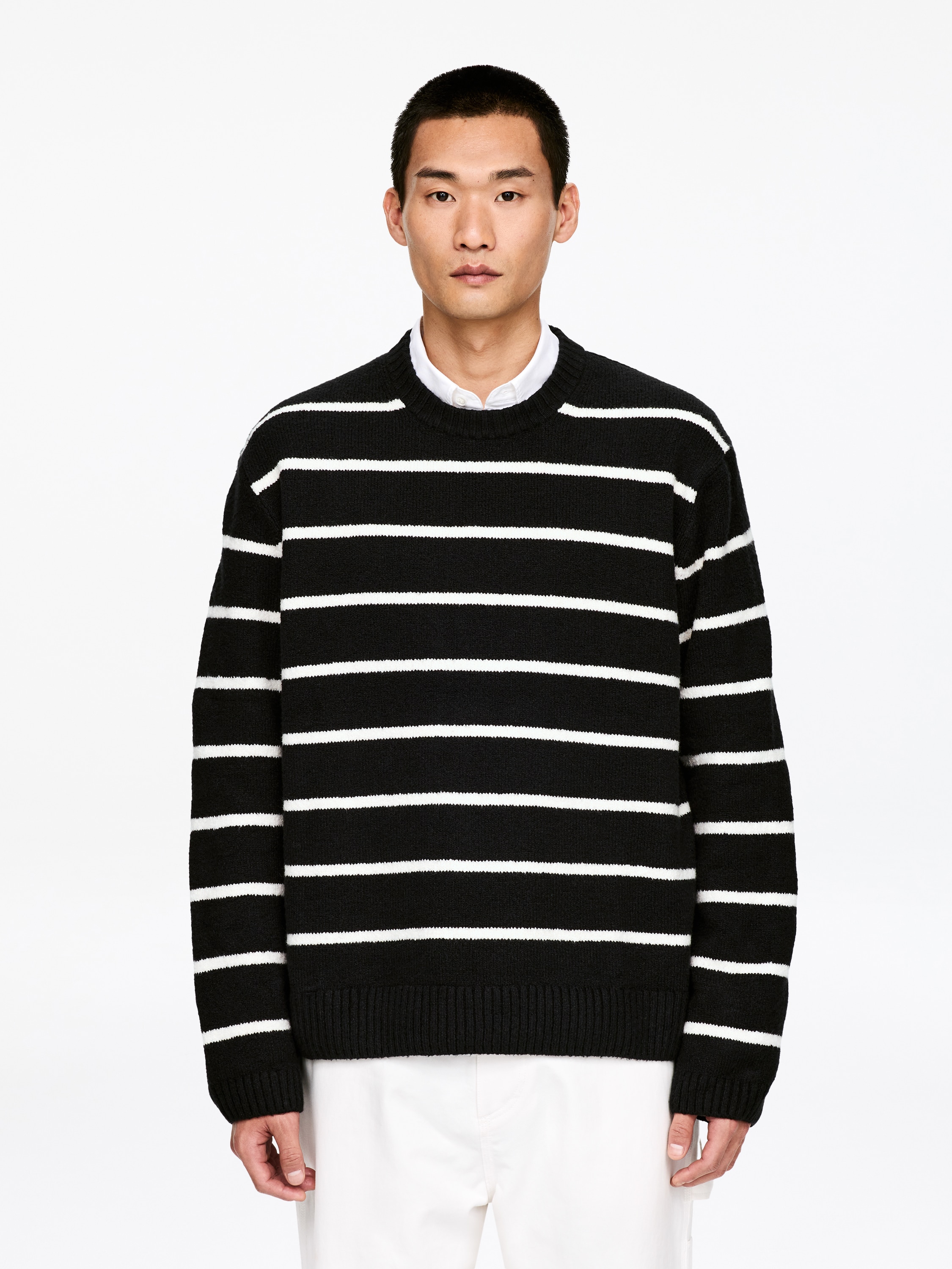 Maglione con vestibilità rilassata in misto cotone - Nero/Bianco/Bianco sporco/Rosso