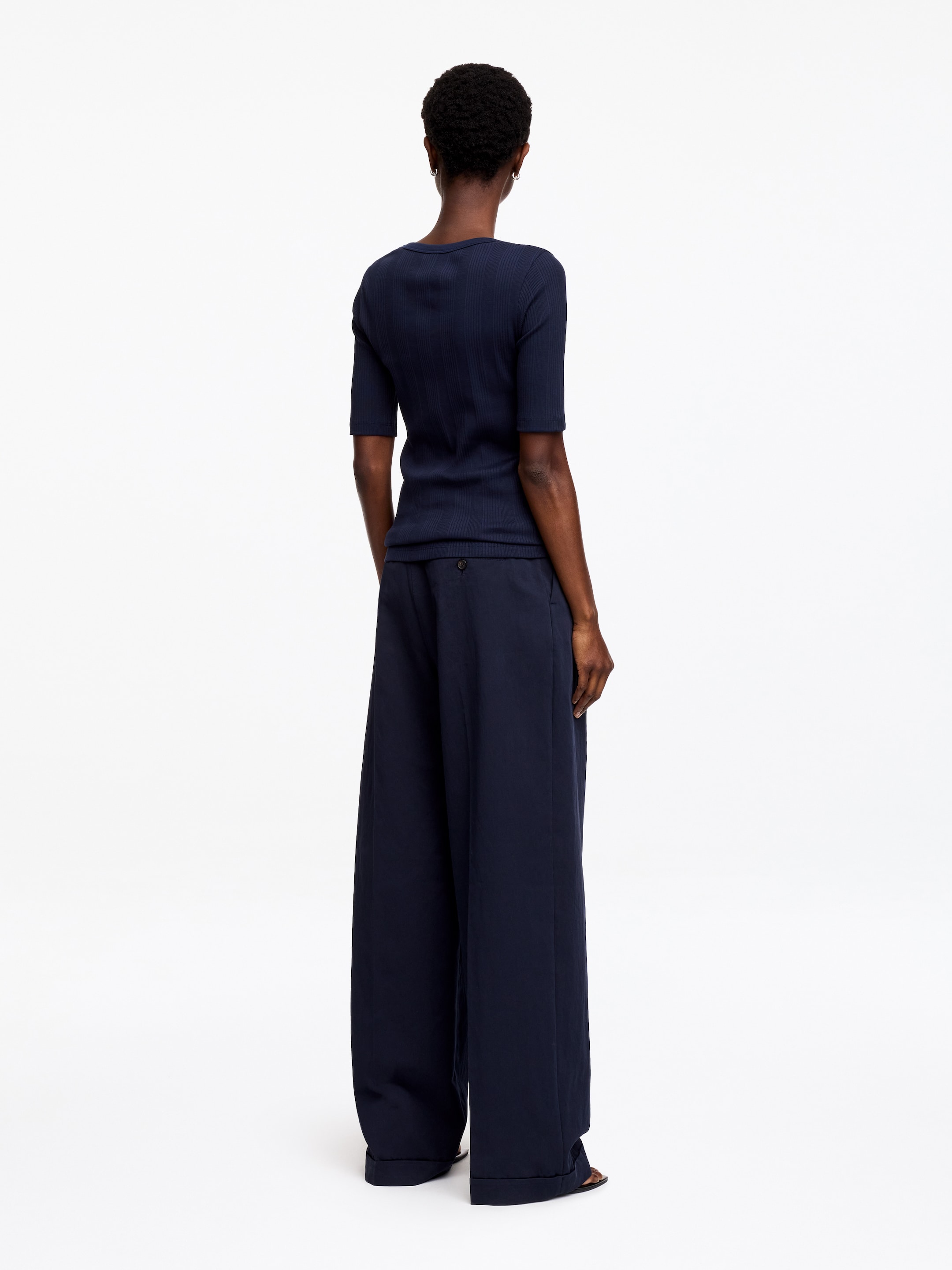 Rib T-shirt - Navy - Slim fit - Women - StillMedia/Lookbook - 3