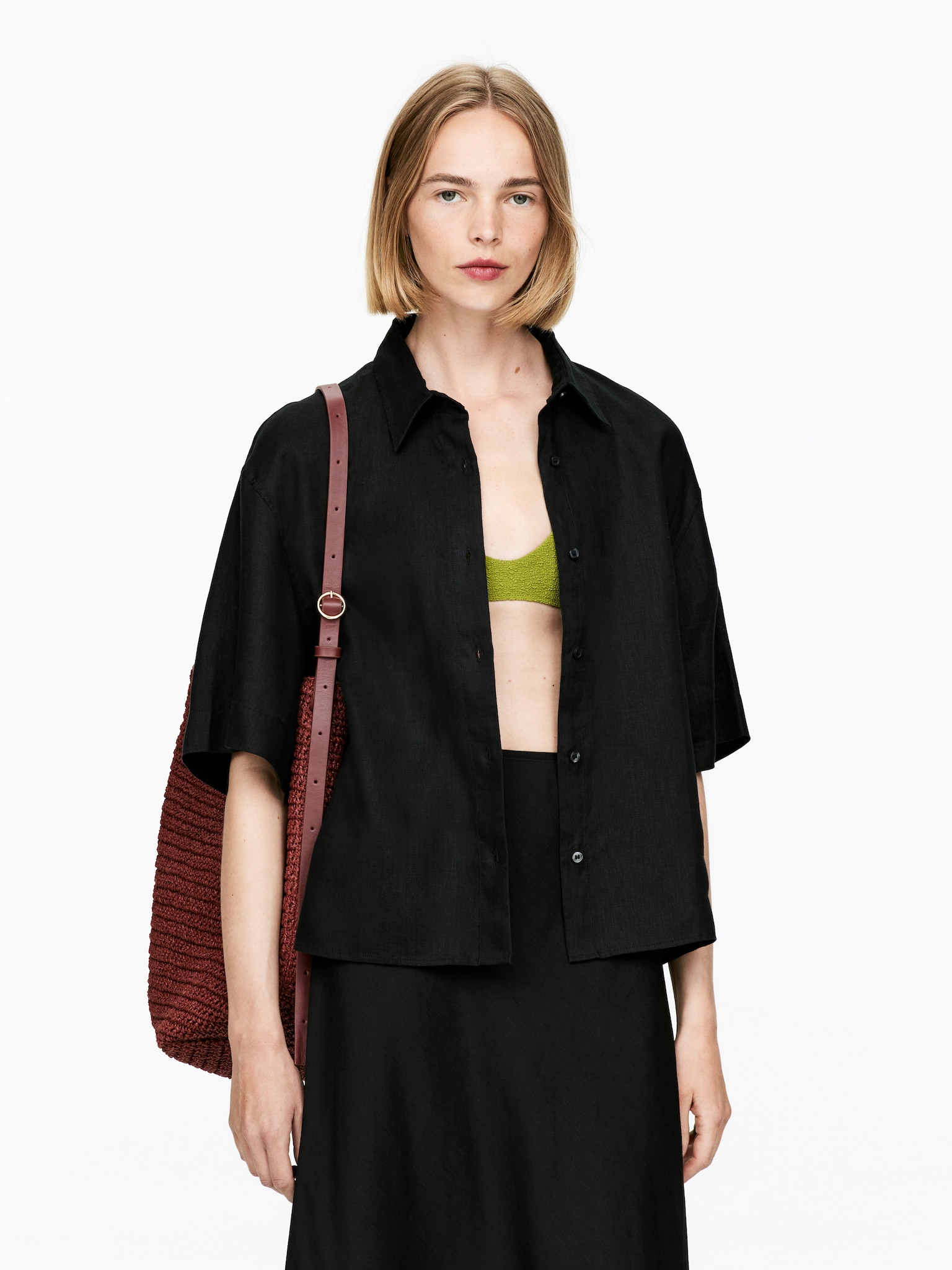 Chemise décontractée en lin - Noir/Beige/Blanc/Bleu/Vert
