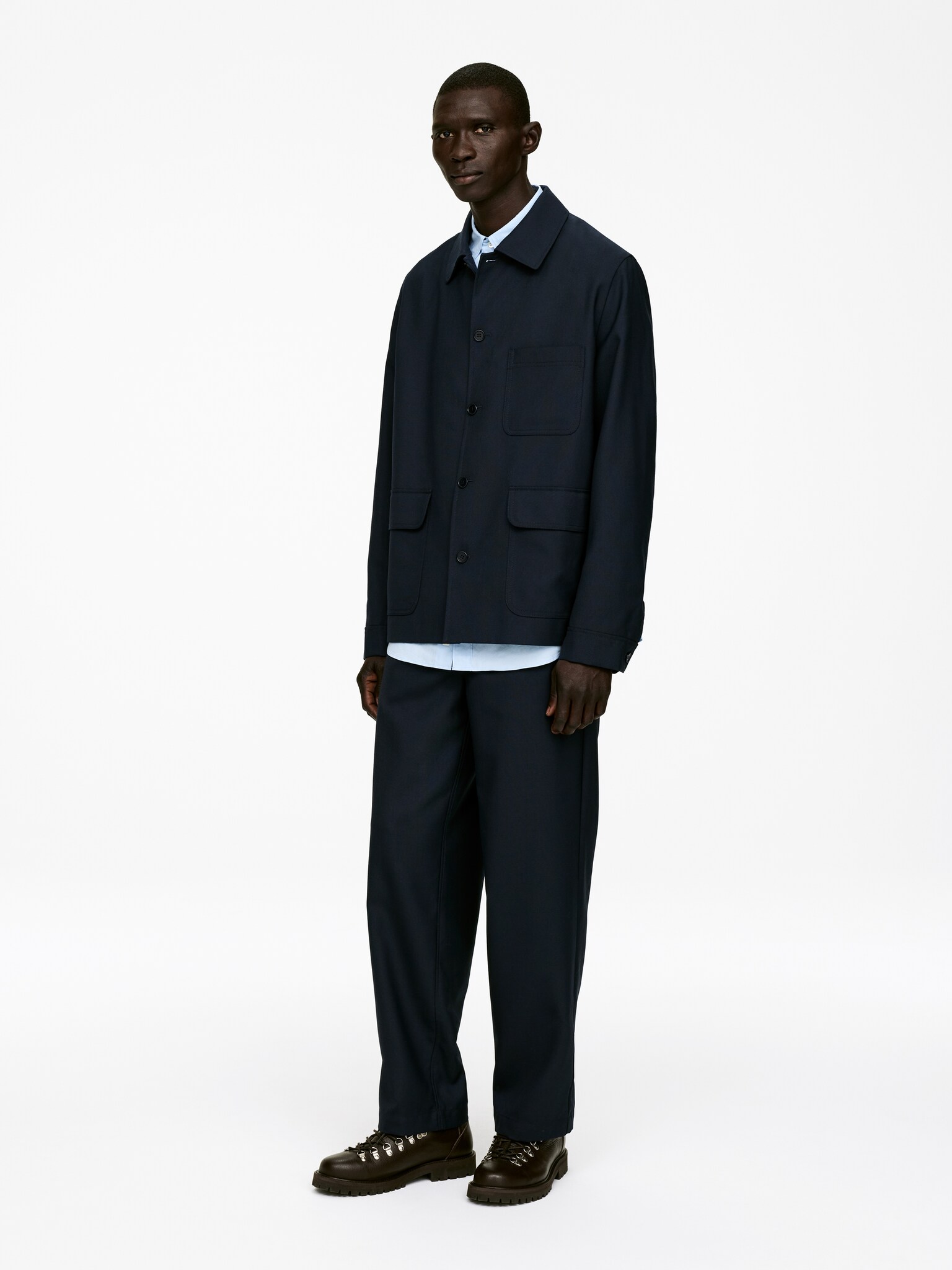 Veste en tissu natté en laine mélangée - Bleu foncé - 5