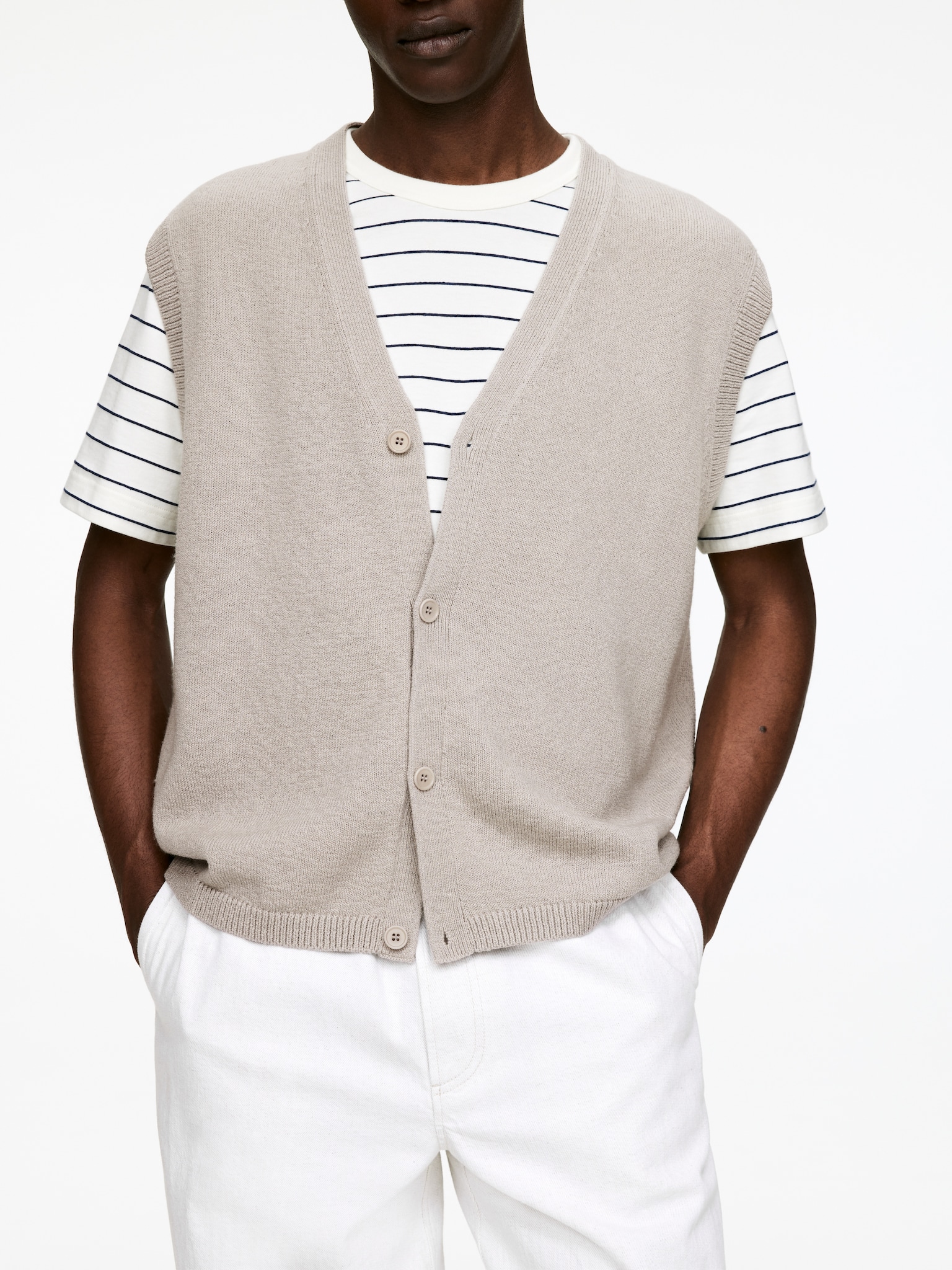 Gilet cardigan en laine et coton - gris - 3