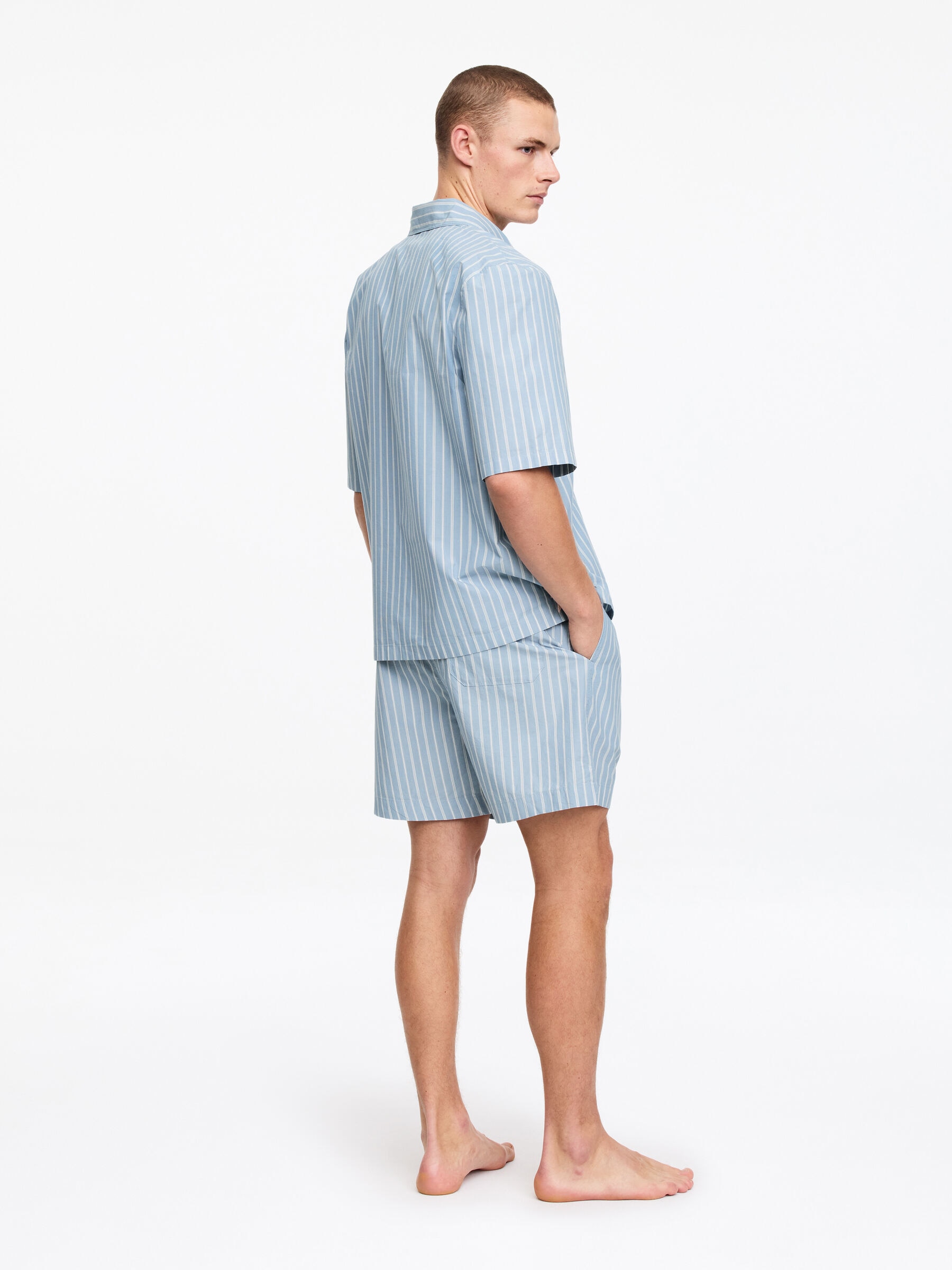 Poplin Pyjama Shirt - Dusty Blue/White - Regular fit - Men - StillMedia/Lookbook - 5