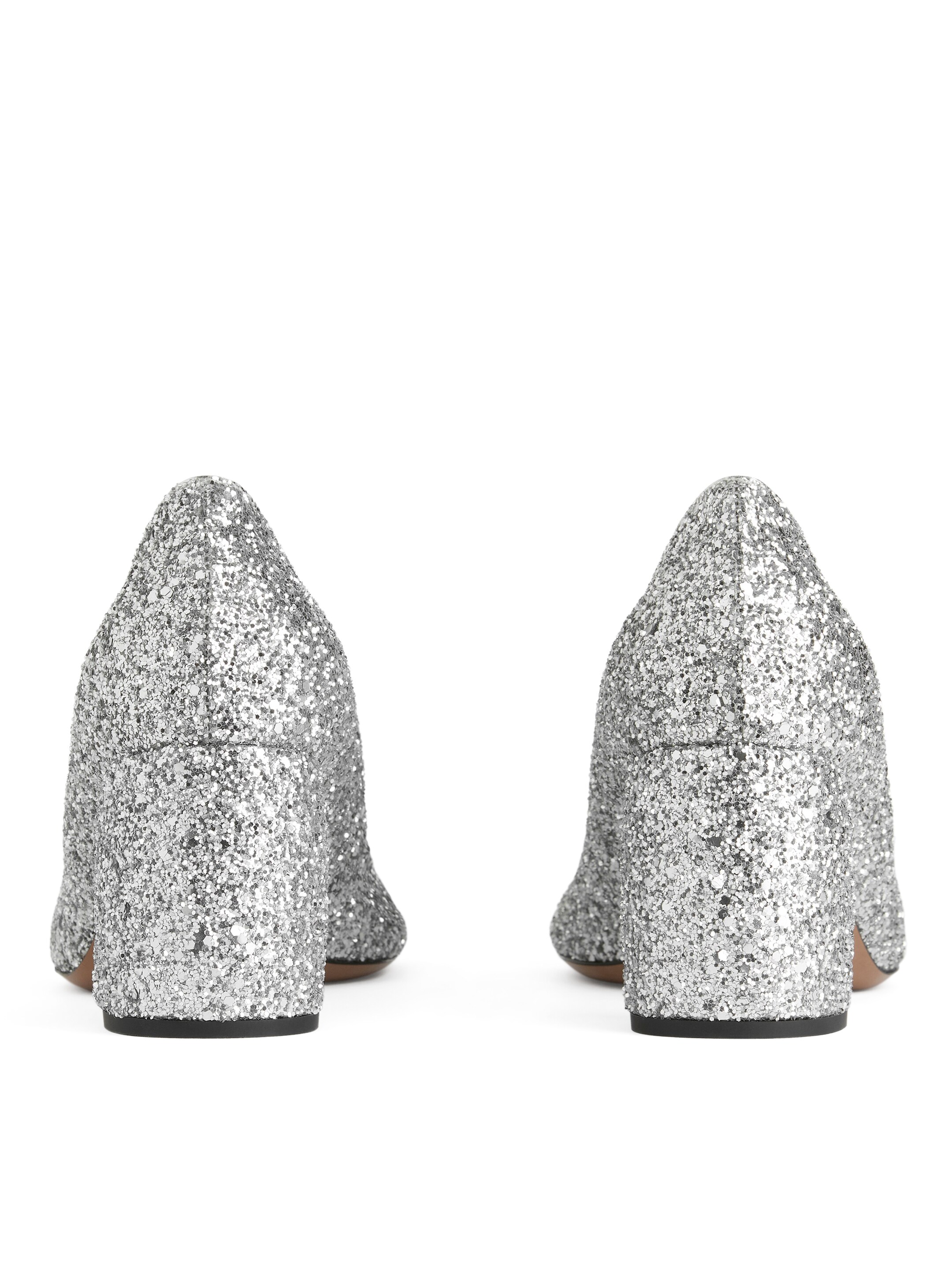 Block Heel Glitter Pumps - Silver - Women - StillMedia/DescriptiveStillLife - 5