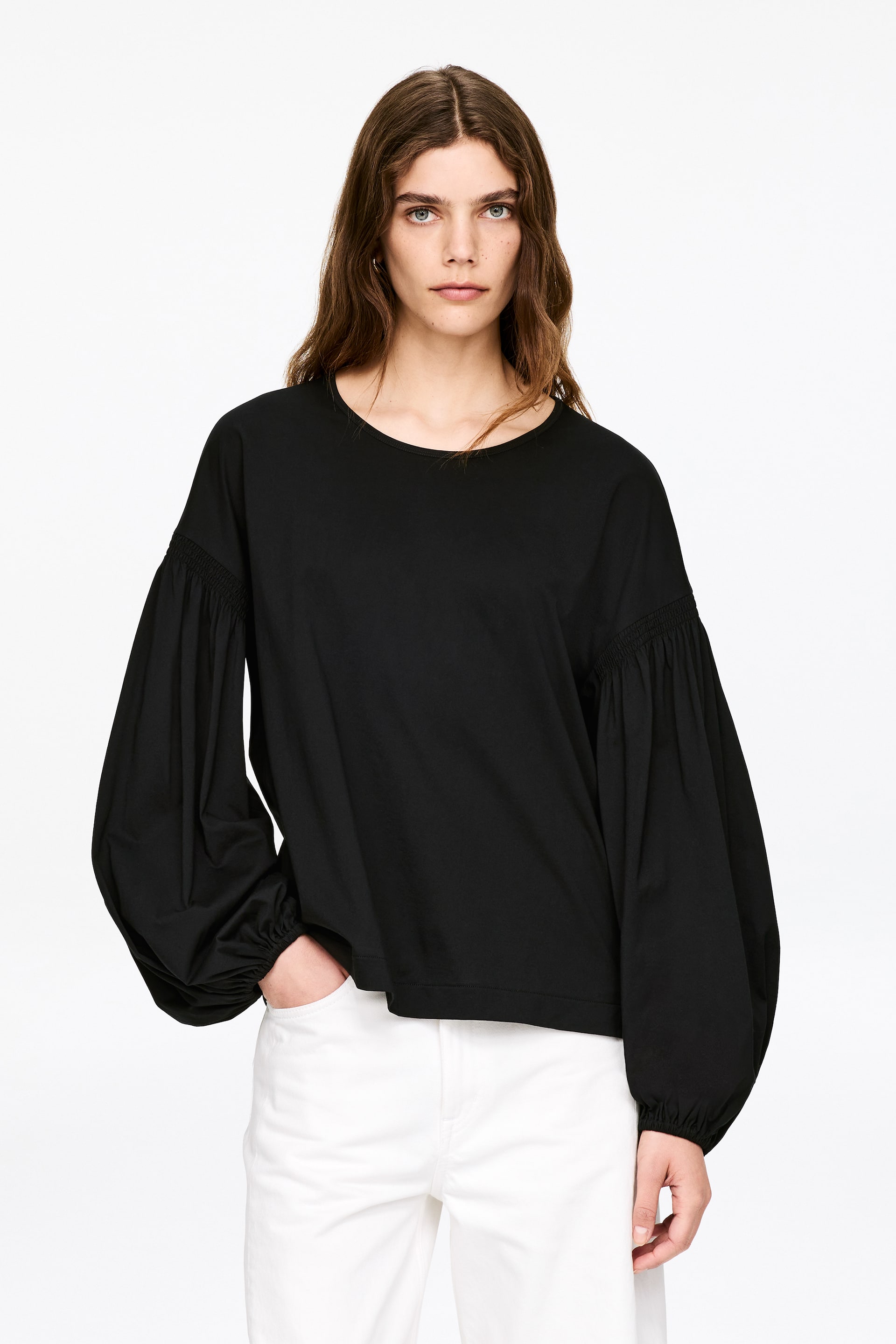 Agrandir l'image: Chemisier en coton à manches bouffantes - Noir - FEMME | H&M CH 1