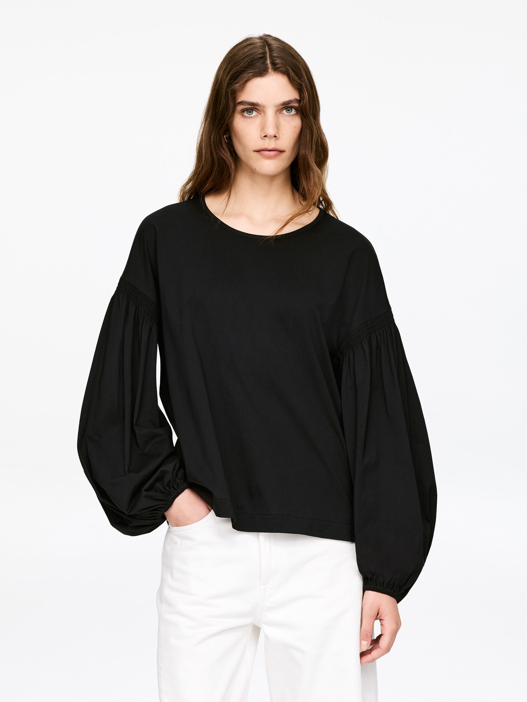Balloon-Sleeve Cotton Blouse-#272627-17739