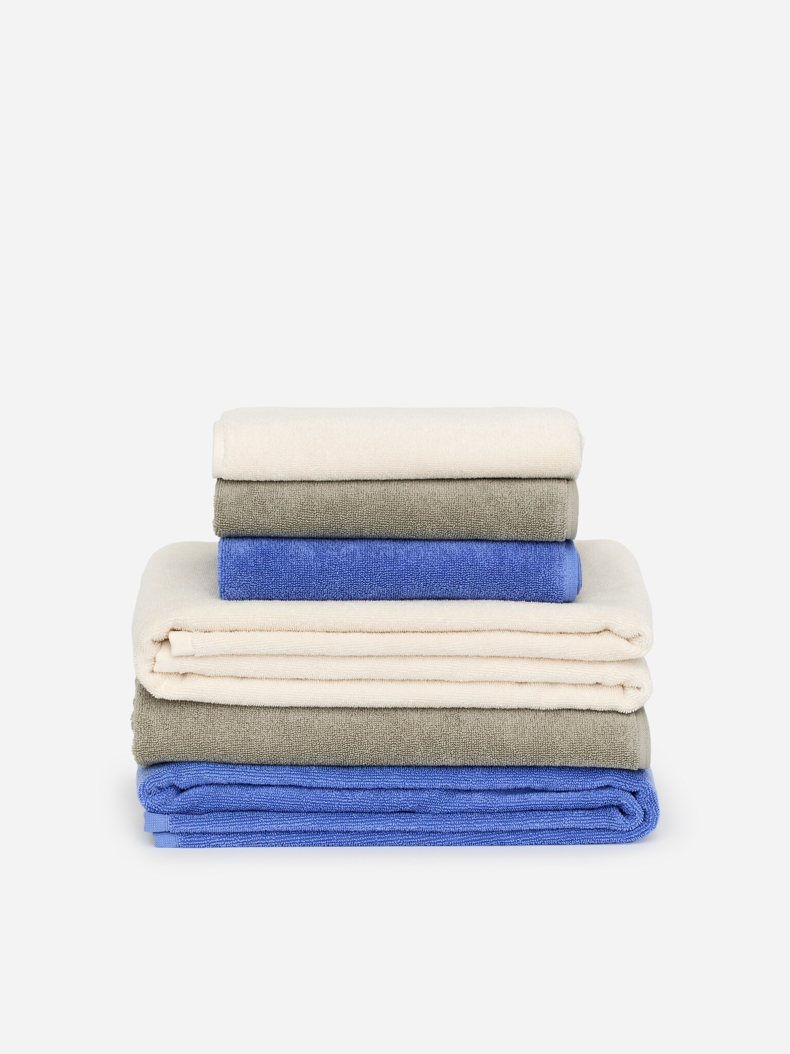 Badhanddoek 70 x 140 cm - Middenblauw/Gebroken wit/Zachtgroen - 2