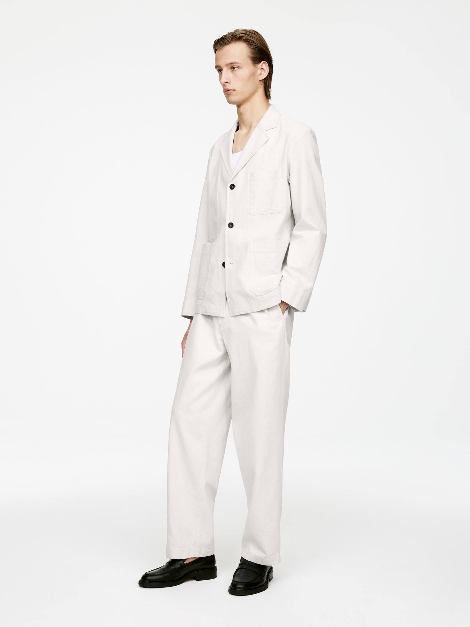 Blazer en coton et lin - Blanc/Bleu foncé - 3