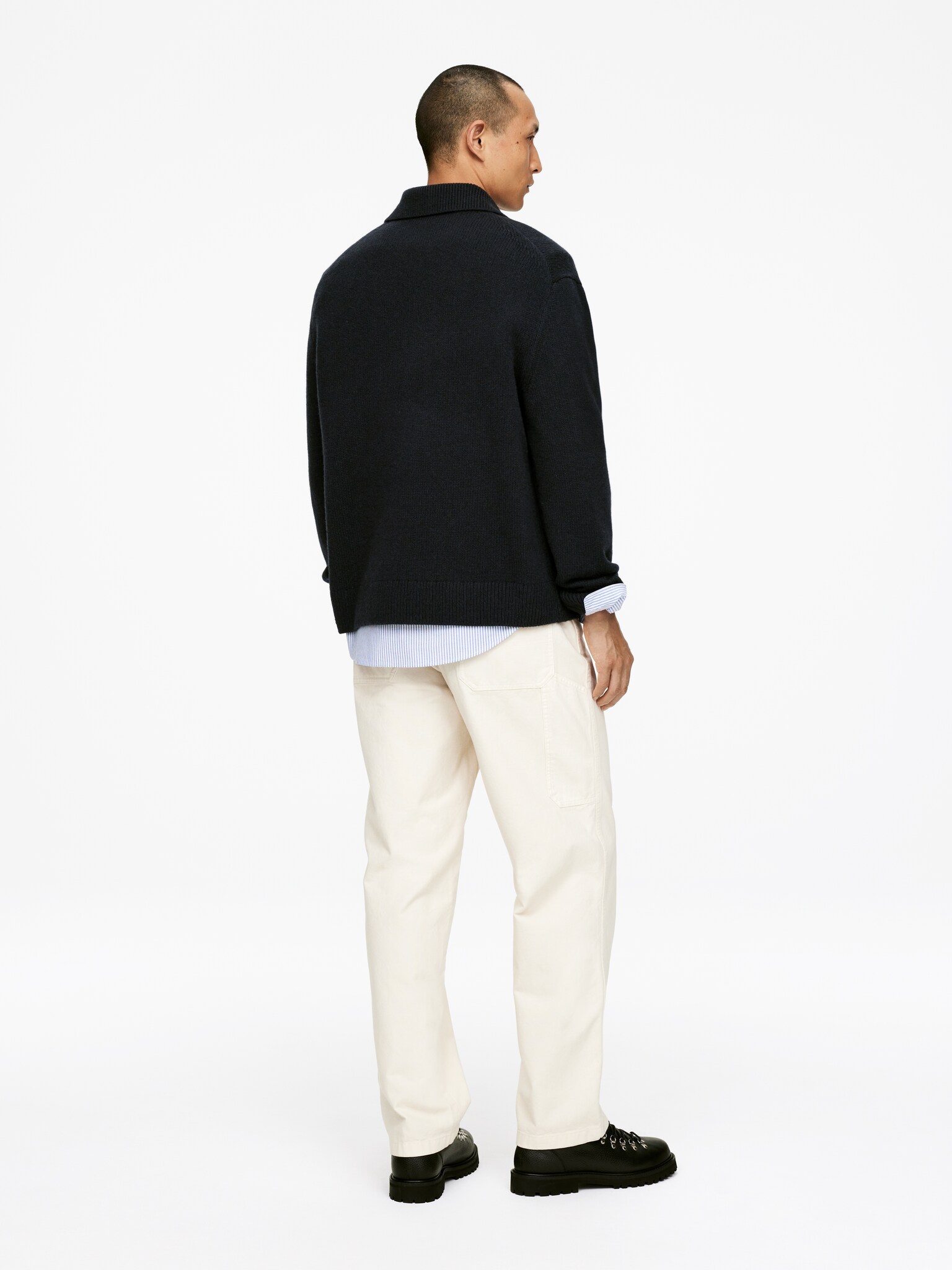 Gebreid wollen poloshirt met rits - Zwart/Taupe/Grijs/Donkergroen/Bruin - 3