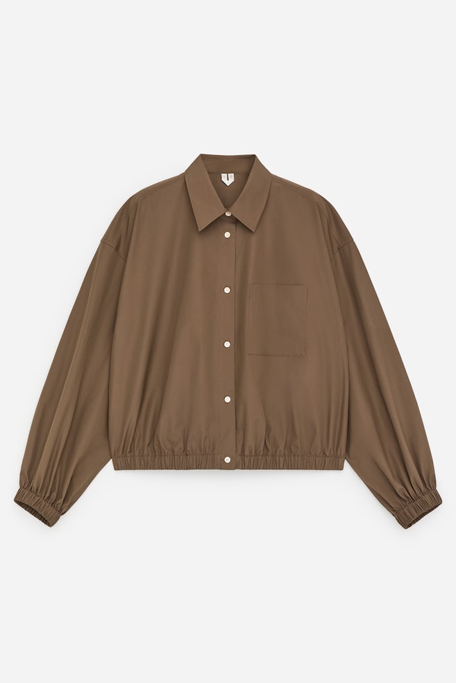Cropped Cotton Shirt - Brown - 1