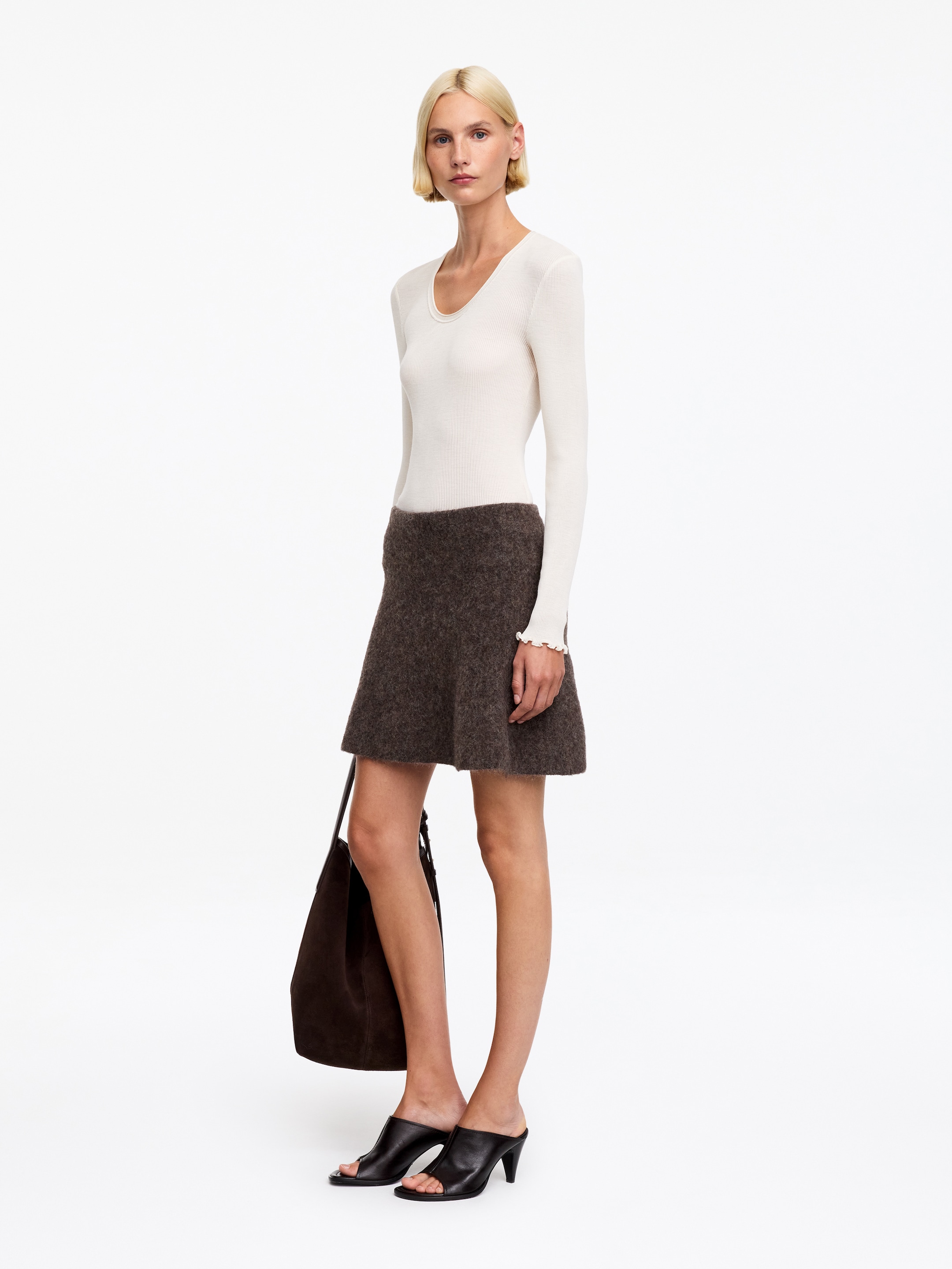 Jupe en mélange de laine et d'alpaga - Marron - Loose fit - Femme - StillMedia/Lookbook - 7