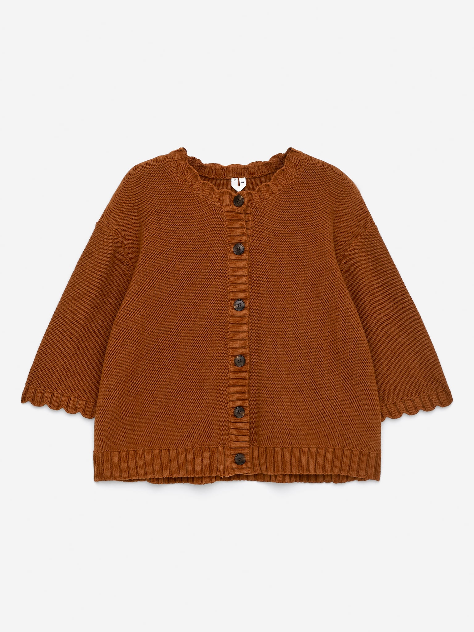 Scallop-Edge Cotton Cardigan - Rust - 2