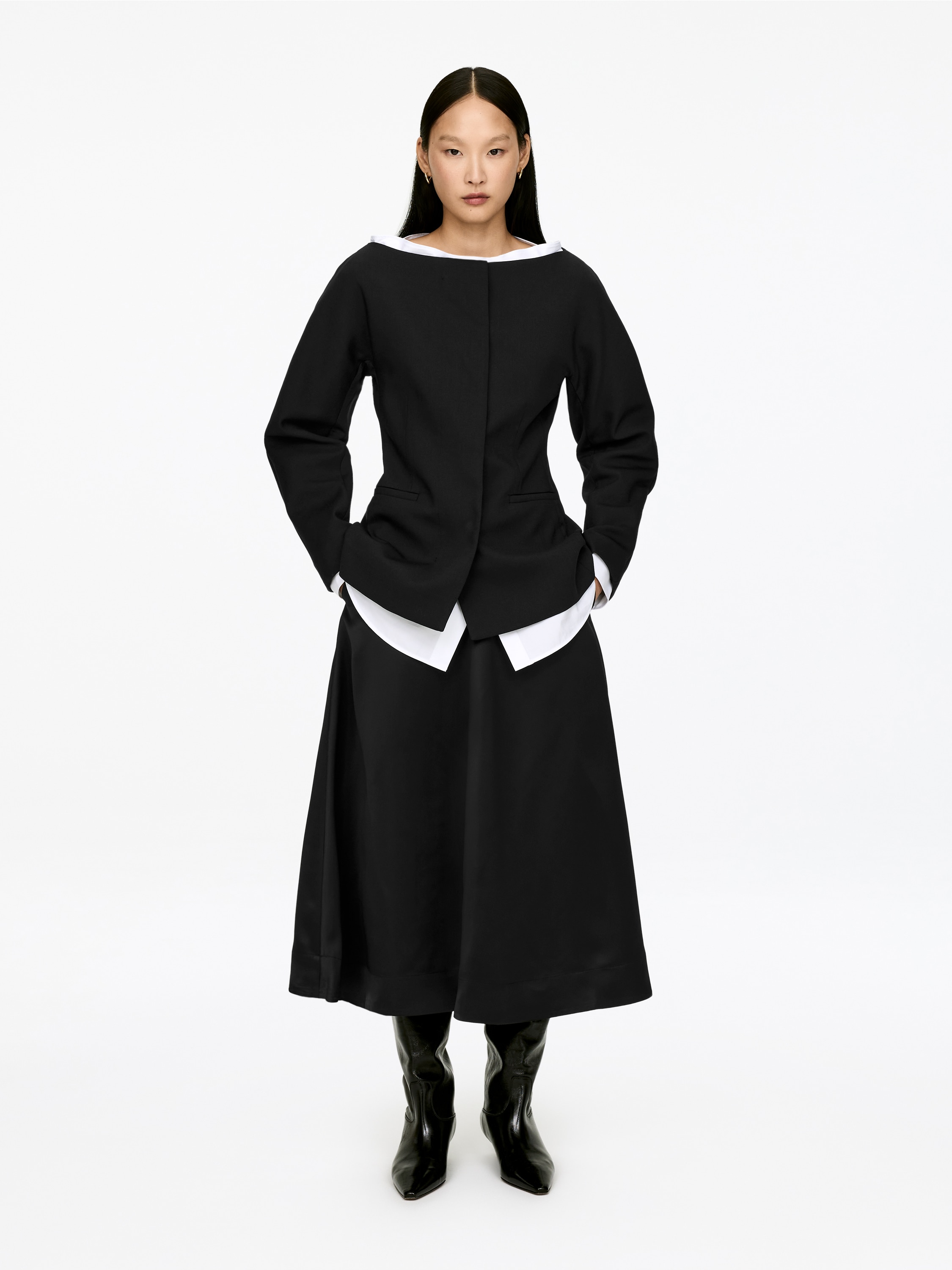 Sacou cu guler deschis - Negru/Bej