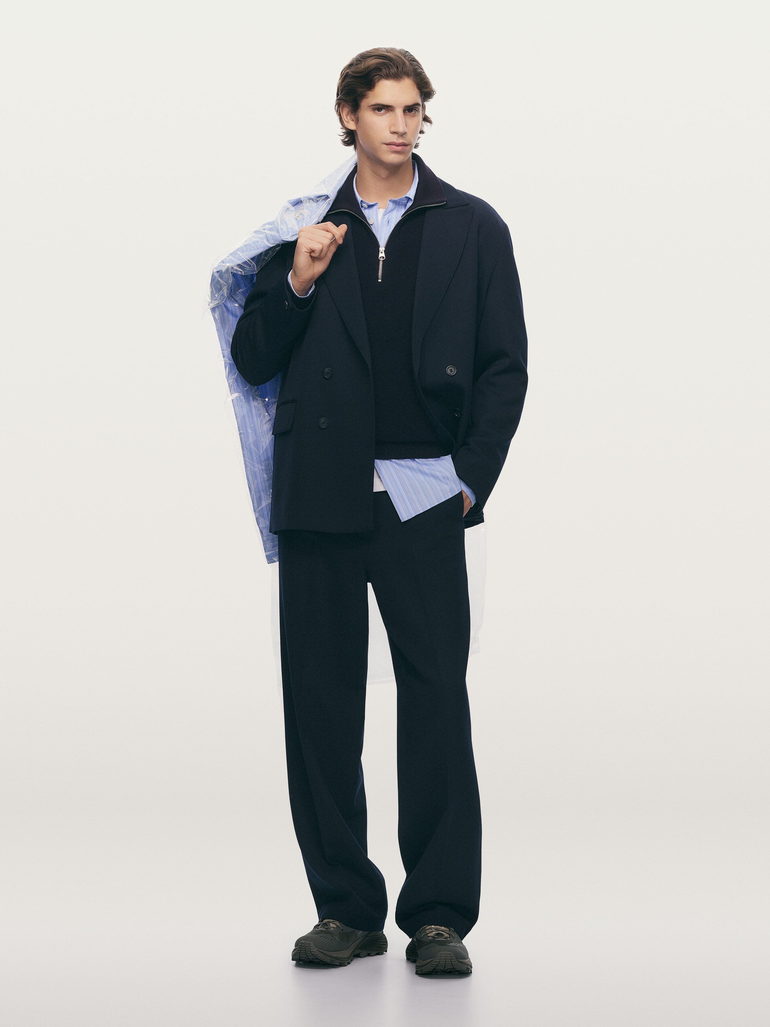 Pull demi-zip en laine et coton - Bleu foncé - Homme - StillMedia/Environmental - 1