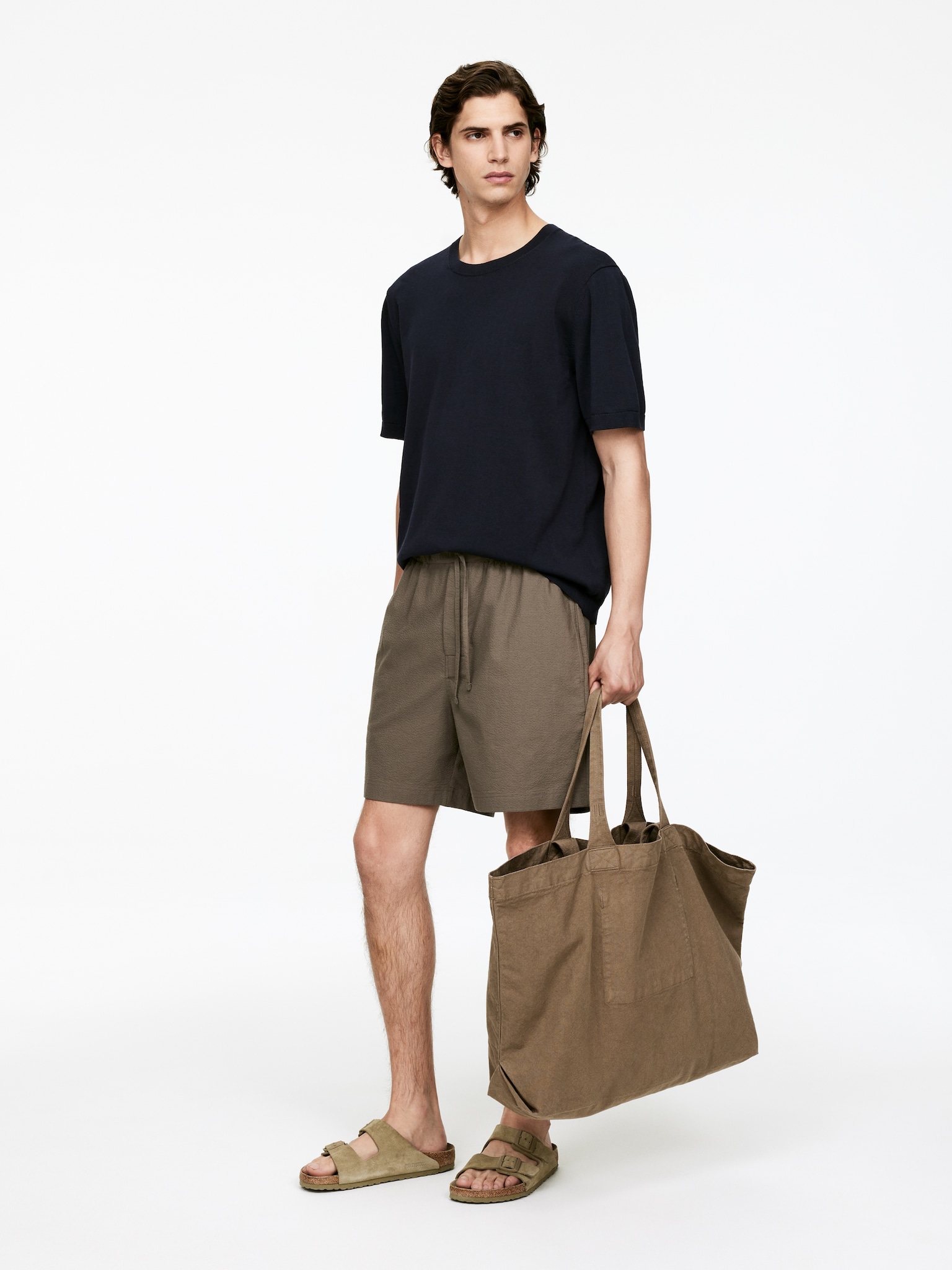 Feinstrick-T-Shirt aus Baumwolle - Dunkelblau/Khaki - 6